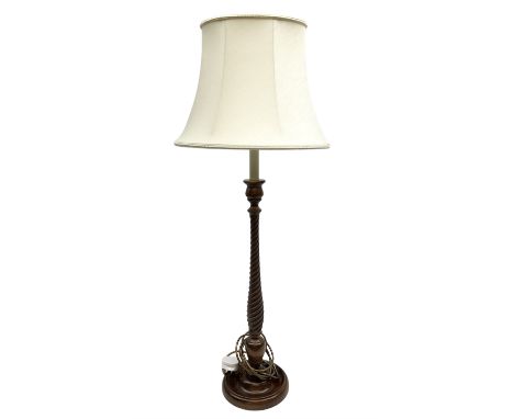 Turned wood table lamp with shadeDimensions: Height:&nbsp;72cm&nbsp;