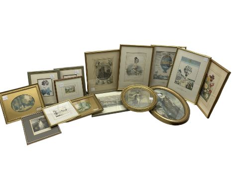 York interest engravings, oval portrait engravings, Baxter prints, and further pictures (qty)