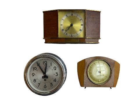 Two 1970's mantle clocks and a French ships bulkhead clock in a chrome case