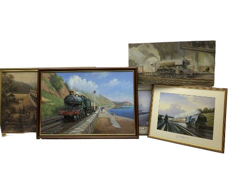 English School (20th century): Train Portrait, two oils on board signed together with three other prints of Railway interest 