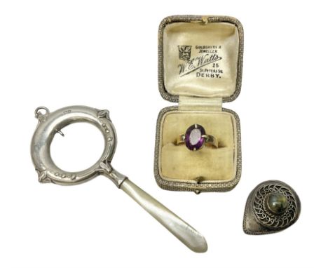 Silver baby's rattle/teether with mother of pearl handle, by Henry Clifford Davis hallmarked Birmingham 1924, together with a