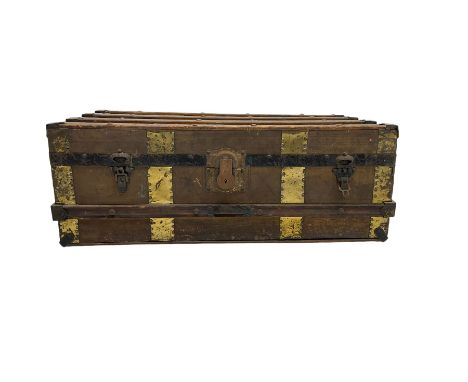 Early 20th wooden and metal bound trunk