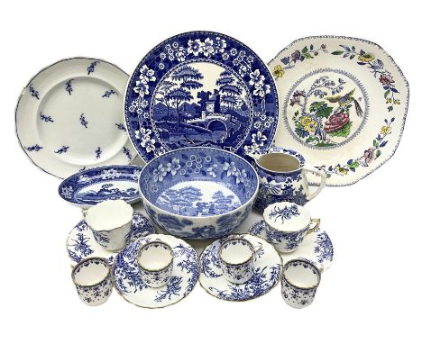 Spode Italian pattern bowl, with blue print beneath, together with a Spode Blue Tower pattern cake plate, and  other blue and