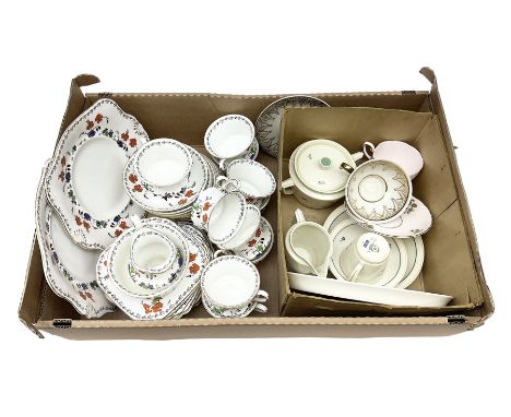 Tuscan China tea service for ten, decorated with enamel flowers and gilt, Royal Copenhagen teawares in pattern 1260, with flo