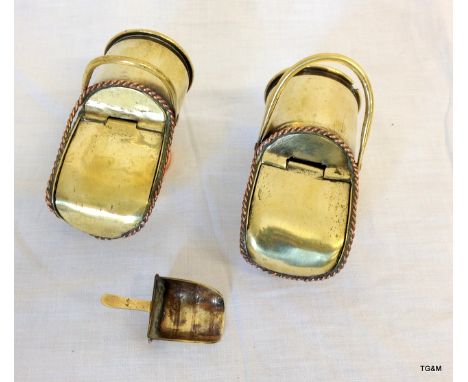 A superb matching pair of trench art scuttles each having a hinged lid with twisted wire edging with one small shovel. Made f