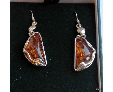 A pair of silver and Amber Art Nouveau style earrings