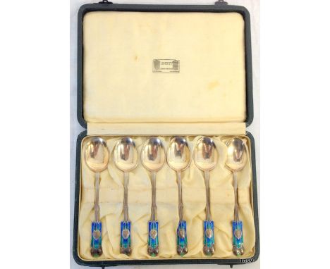 Liberty & Co Silver/enamel teaspoons boxed