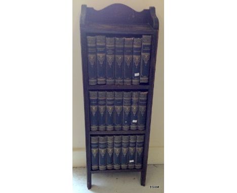 A 3 shelf Wooden bookcase containing 21 books by R.L. Stevenson published by Waverley 1924-1925