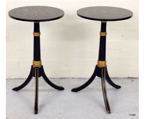 A pair of black lacquered lamp tables 61 x 36