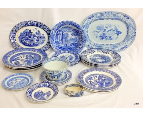 Mixed blue & white china to include Copeland Spode