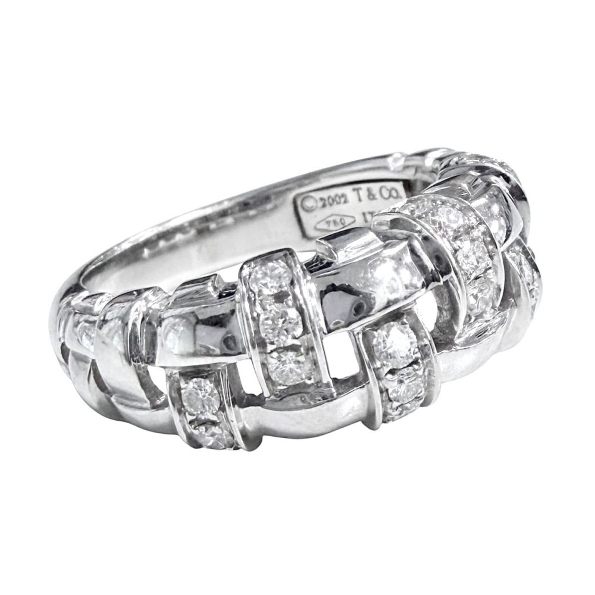 Tiffany & Co. Women\'s Woven Ring, 18K White Gold (Au750), Diamond, Approx. 6.6g