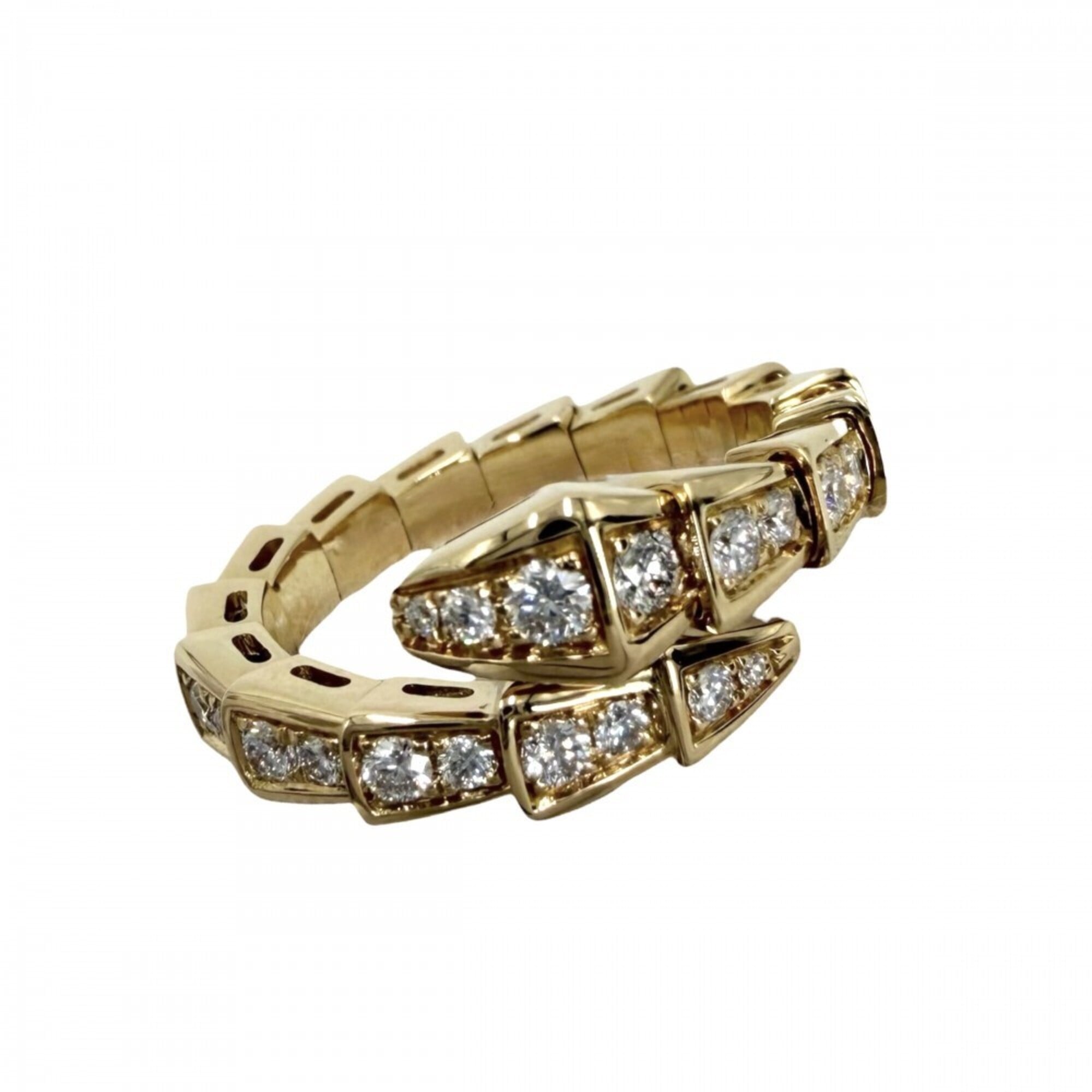 Bulgari Women\'s Ring, Serpenti Viper, Au750 18K Yellow Gold, Size S, BVLGARI, Diamond, Approx. 5.7g