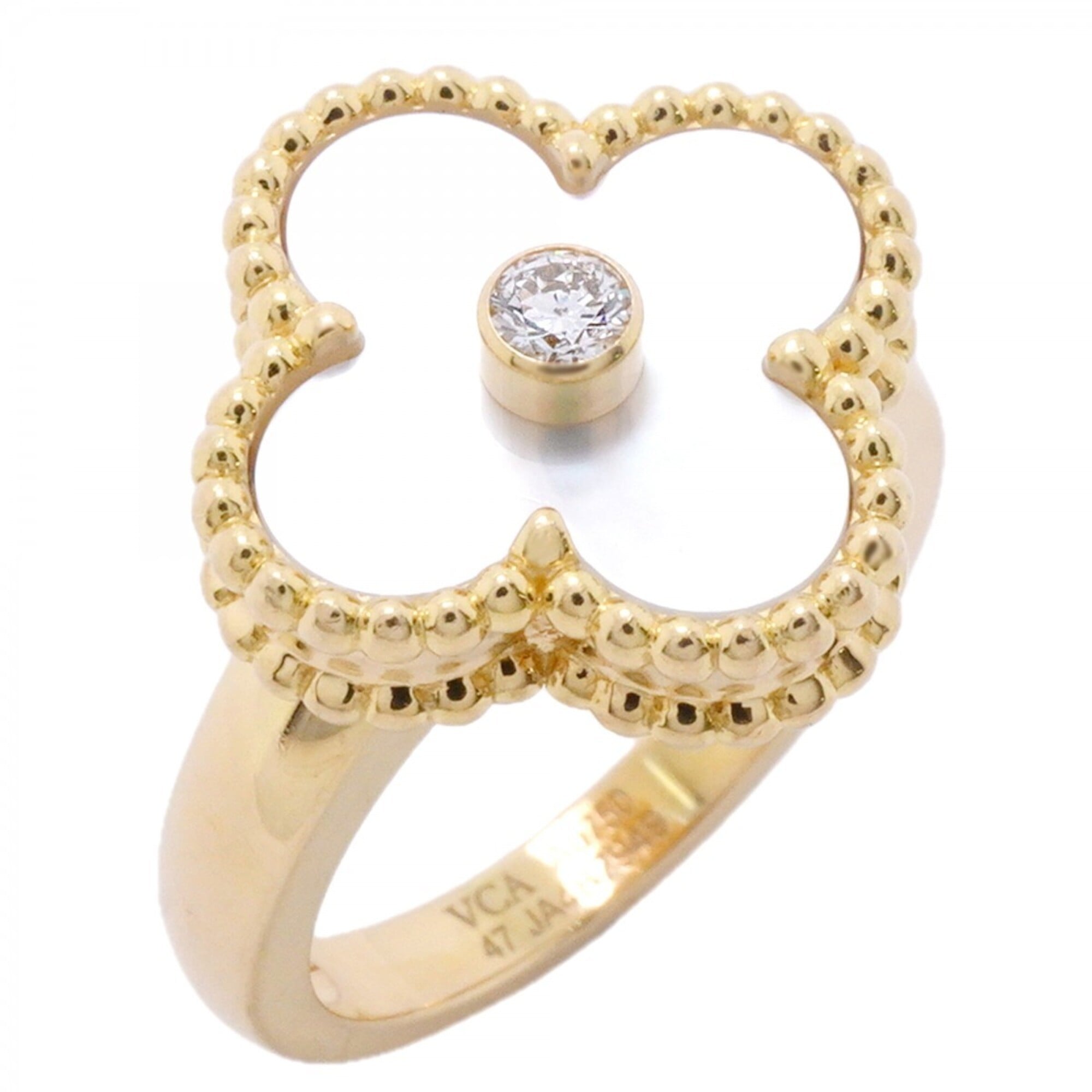 Van Cleef & Arpels Alhambra Ring, 1PD (18K Yellow Gold), Diamond, Mother-of-Pearl, Size 47, Ladies\'