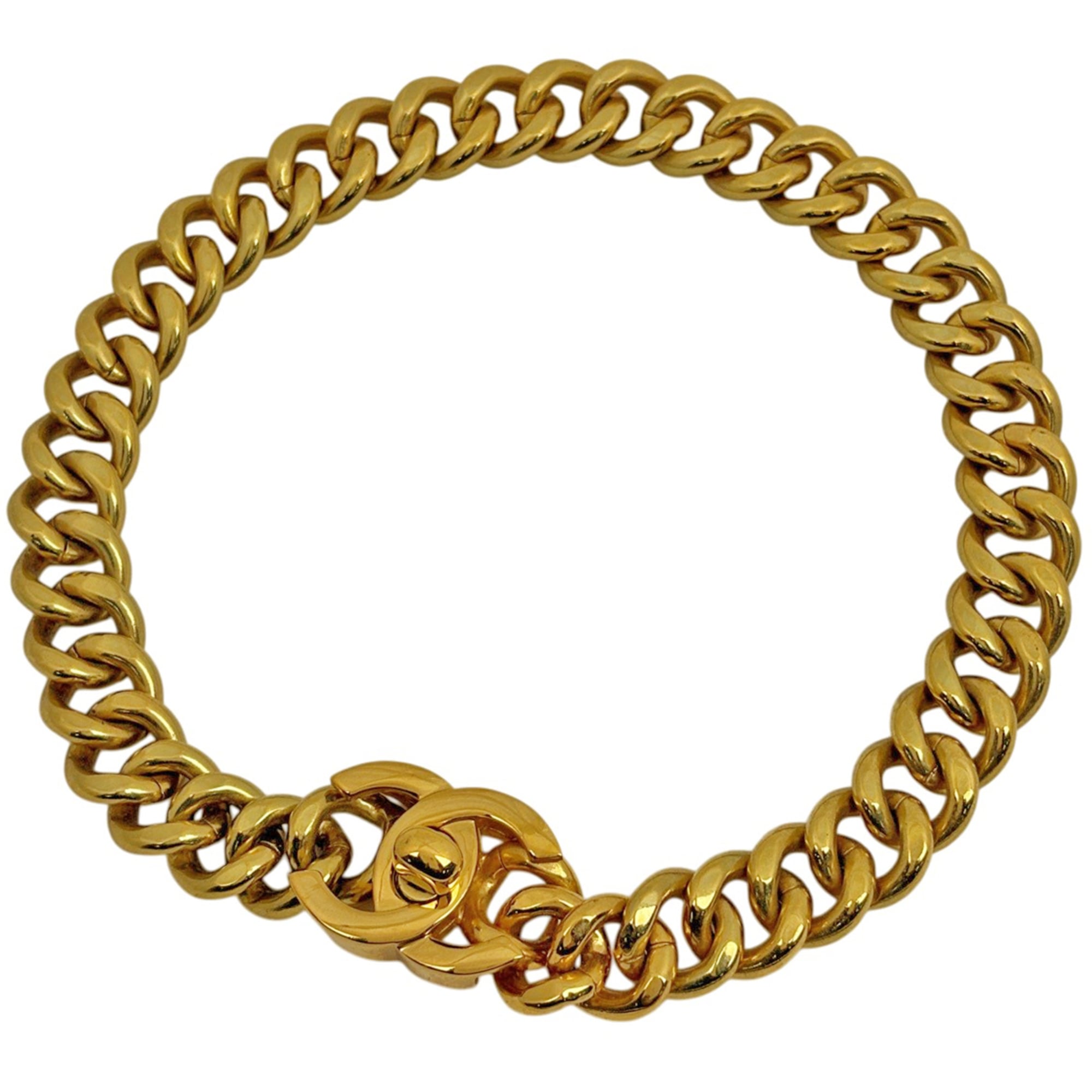 Chanel Coco Mark Chain Necklace Turnlock GP Gold Women\'s