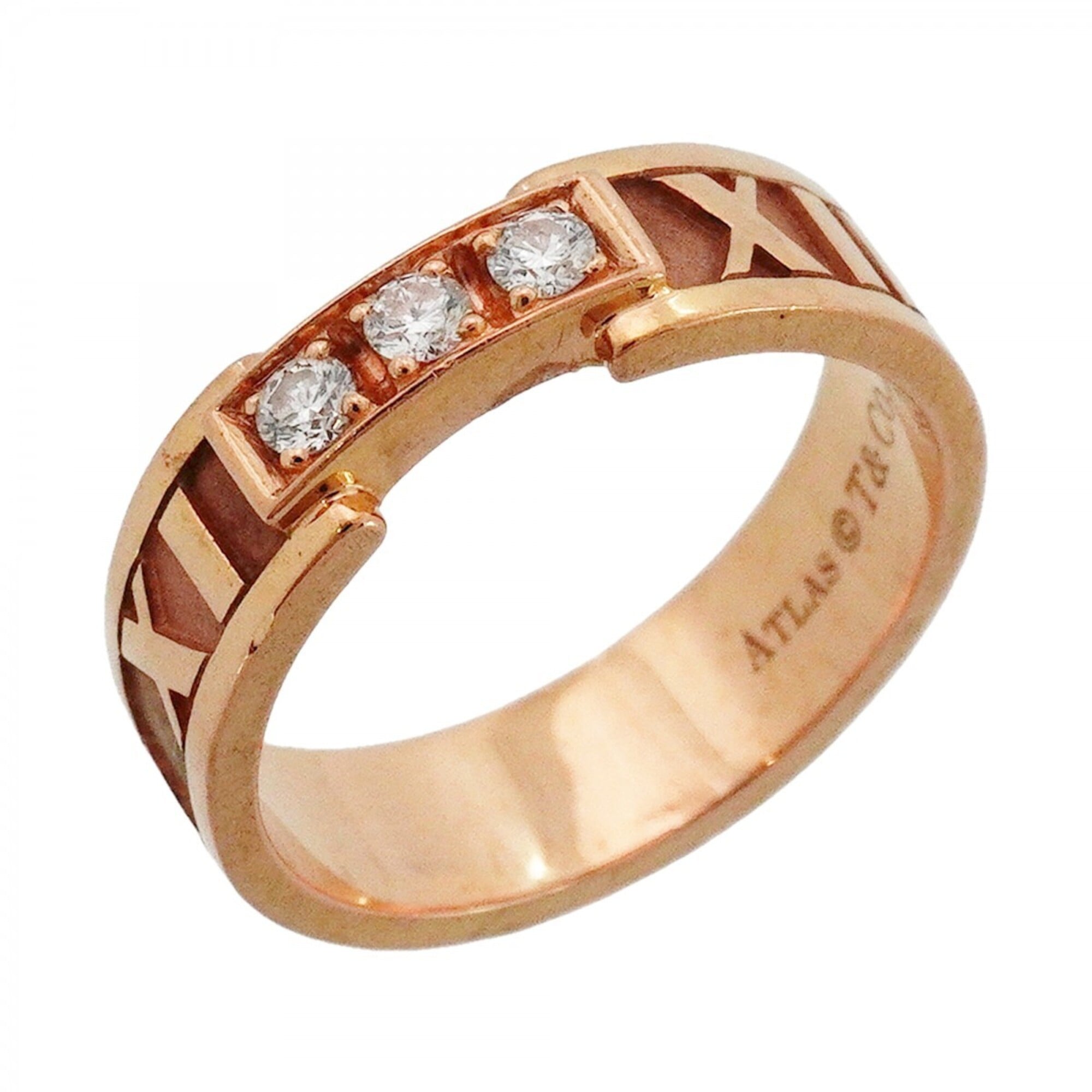 Tiffany & Co. Atlas Ring, 3PD (3 Diamonds), 18K Pink Gold, Diamond, Size 12.5 (Women\'s)