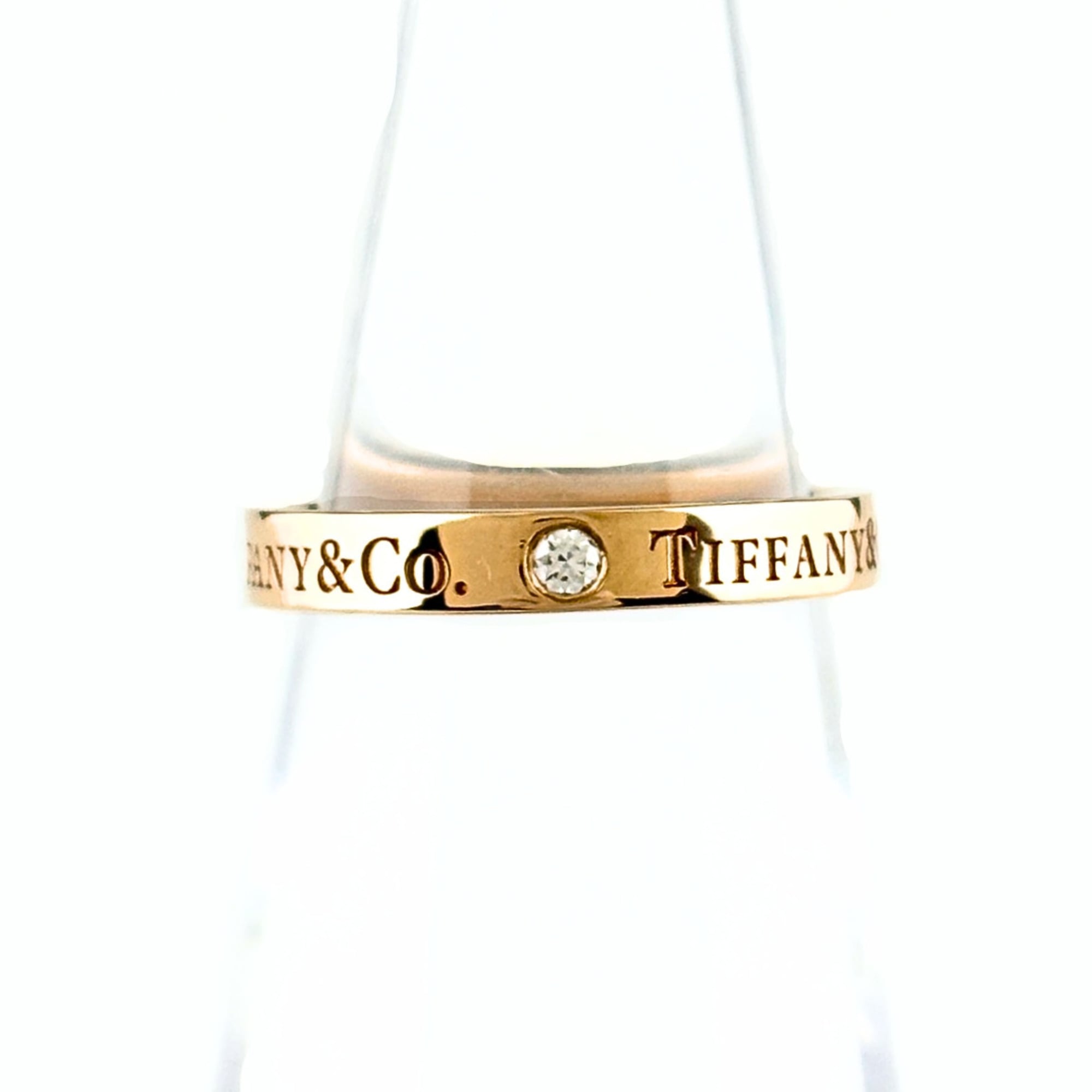 Tiffany & Co. Flat Band Ring, Pink Gold (PG), 3-Diamond 750 Finish, Women\'s.