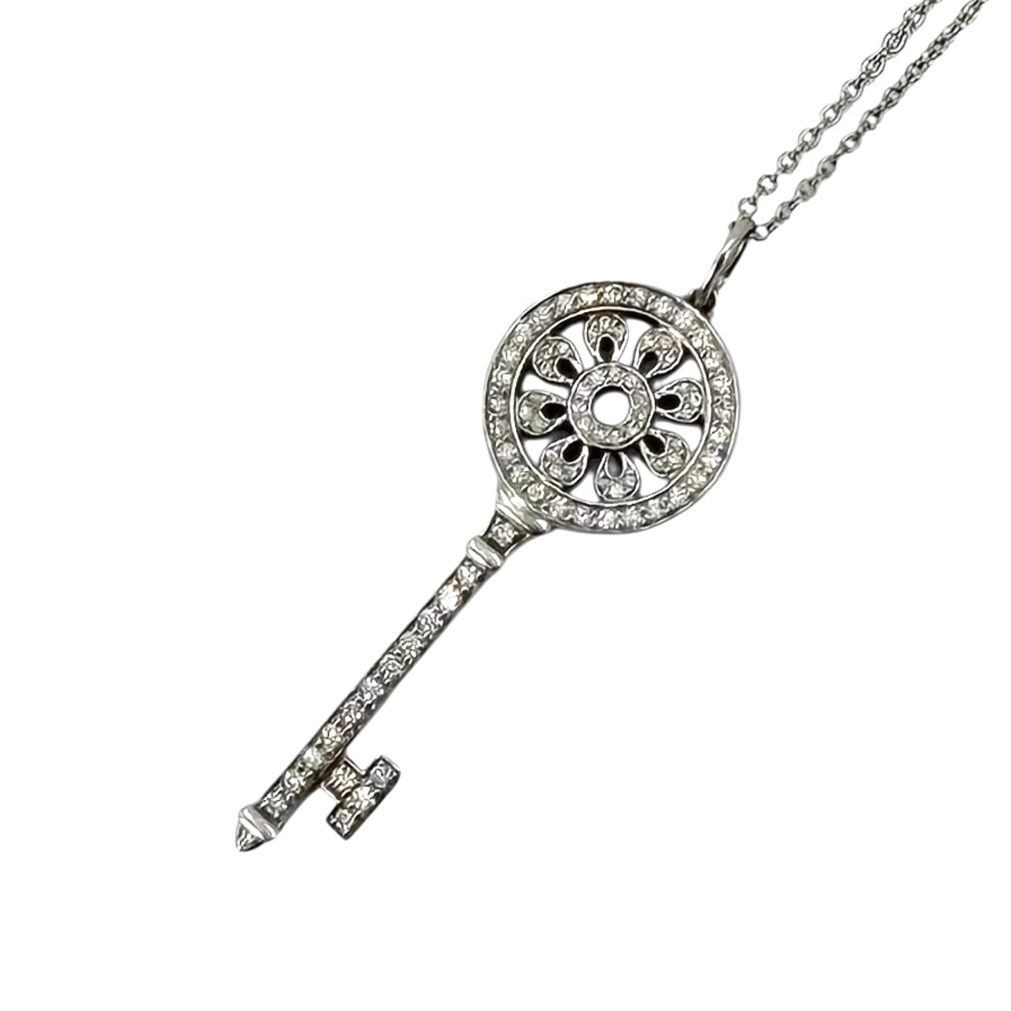 Tiffany & Co. Petal Key Necklace for Women, 18K White Gold (Au750) and Platinum (Pt950), Diamond Pen