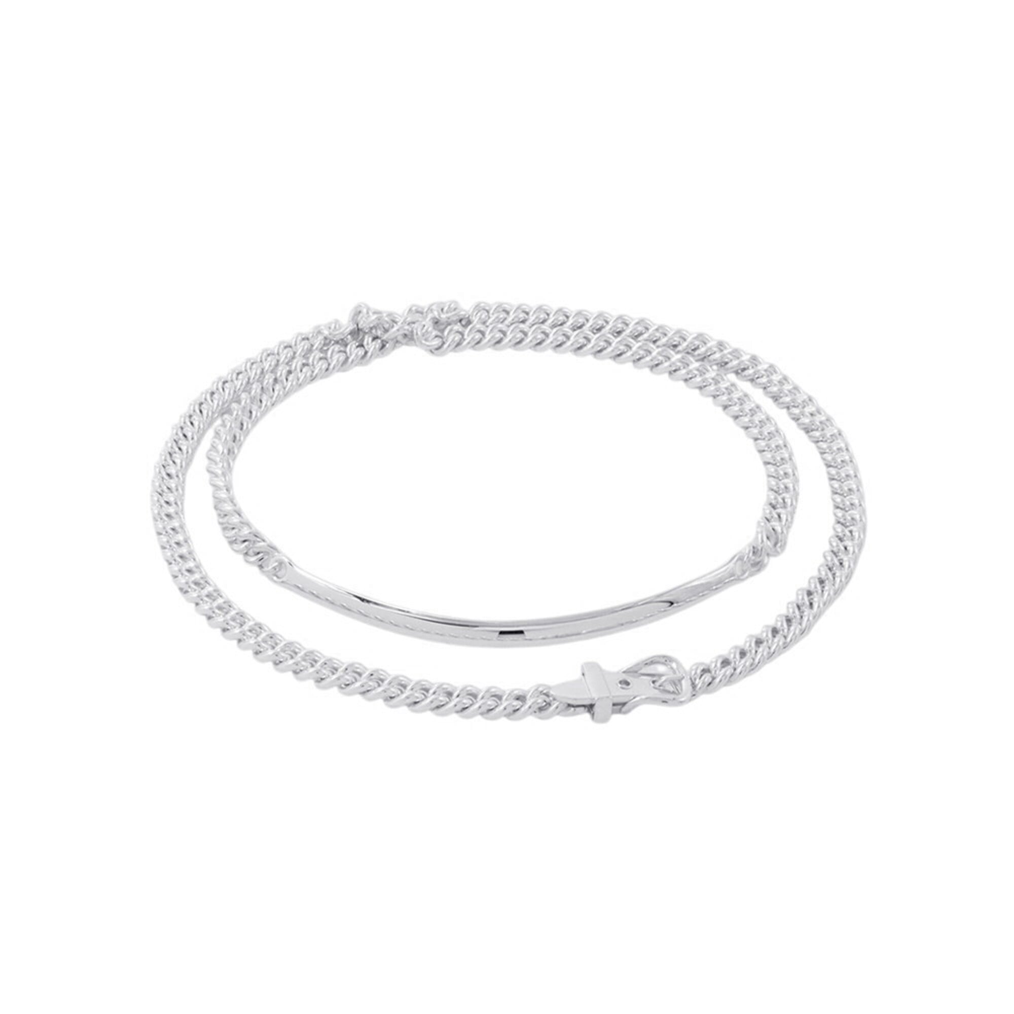Hermes Boucles Sellier Inflexible Necklace, SV925 Silver, Size PM 42.