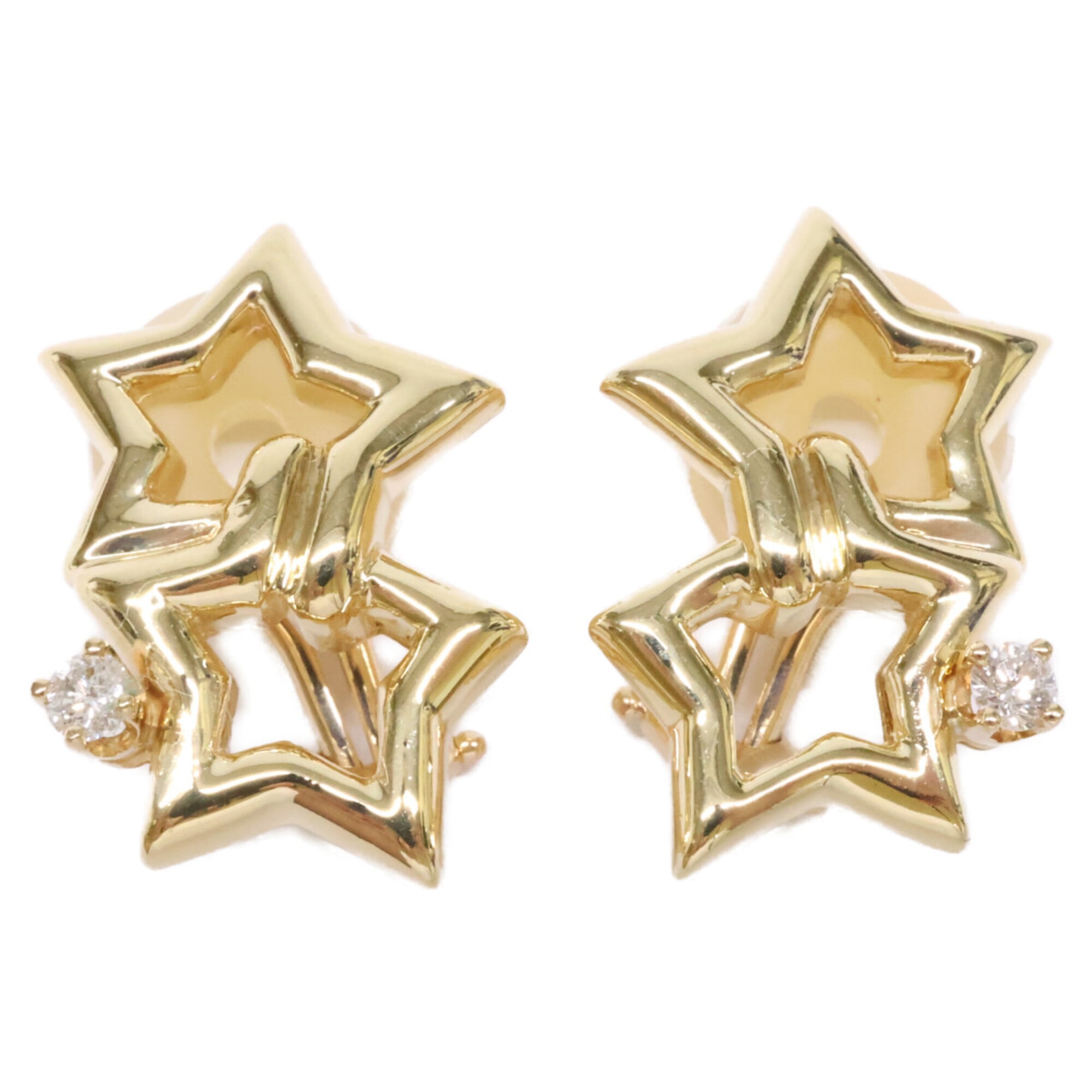 TIFFANY&Co. Tiffany & Co. Refurbished 750 1P Diamond Double Star Earrings, Yellow Gold, Women\'s