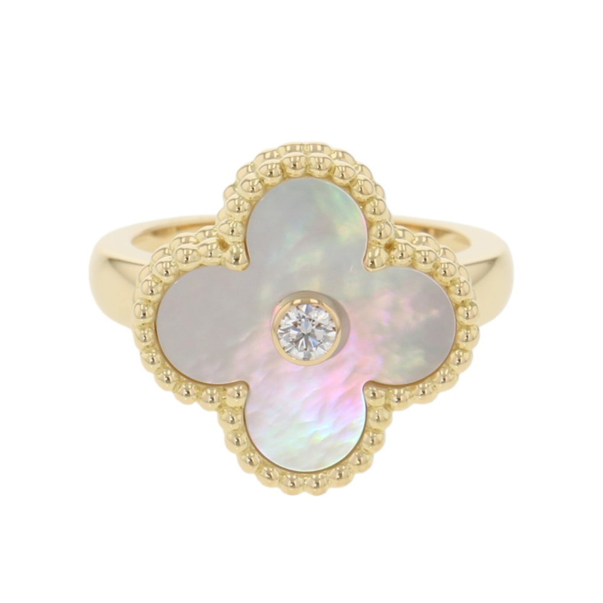 Van Cleef & Arpels Alhambra Ring, Mother of Pearl, 1 Diamond (0.05ct), 18K Yellow Gold, Size 46, VCA