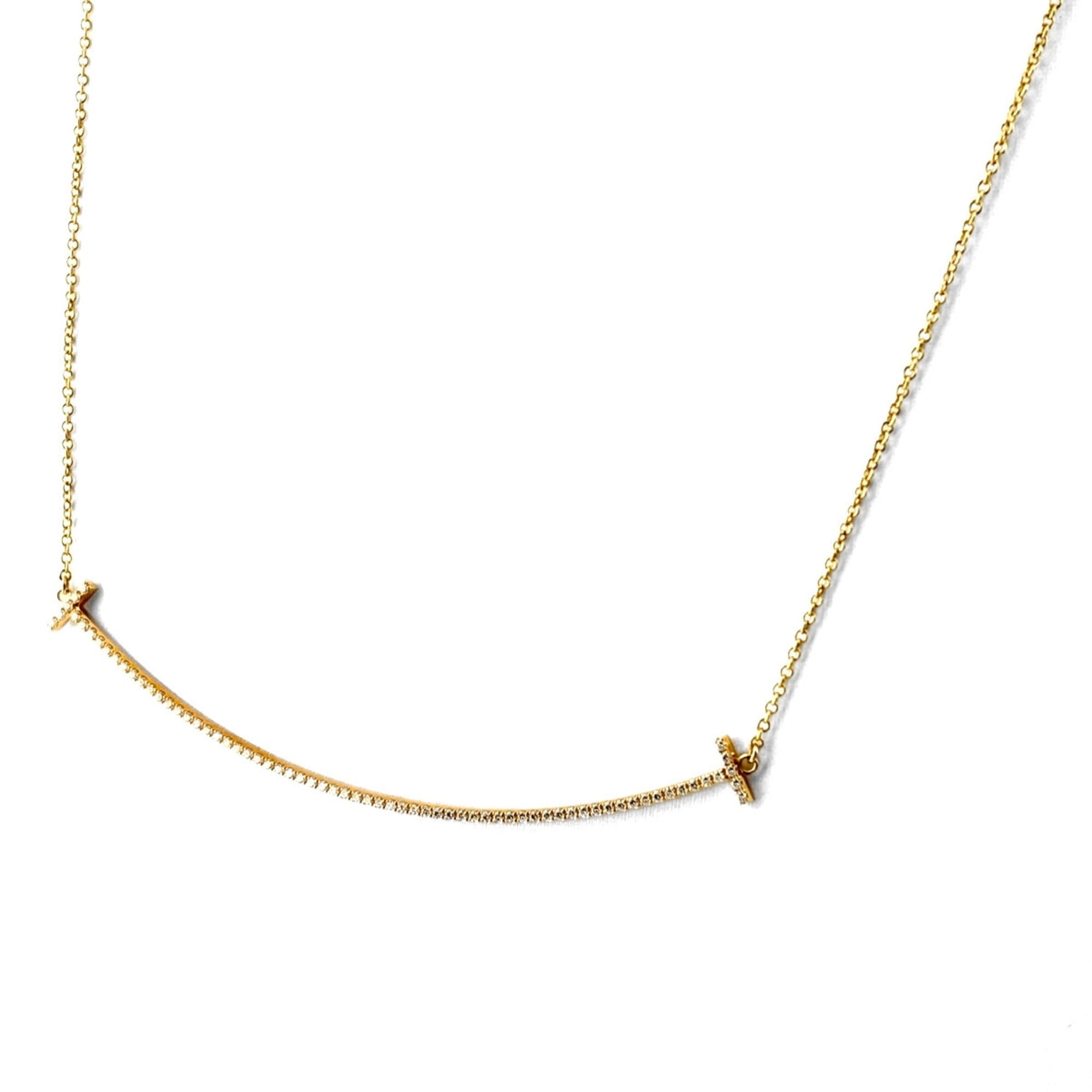 Tiffany & Co. T Smile Necklace Pendant Large Melee Diamond 750 Women\'s