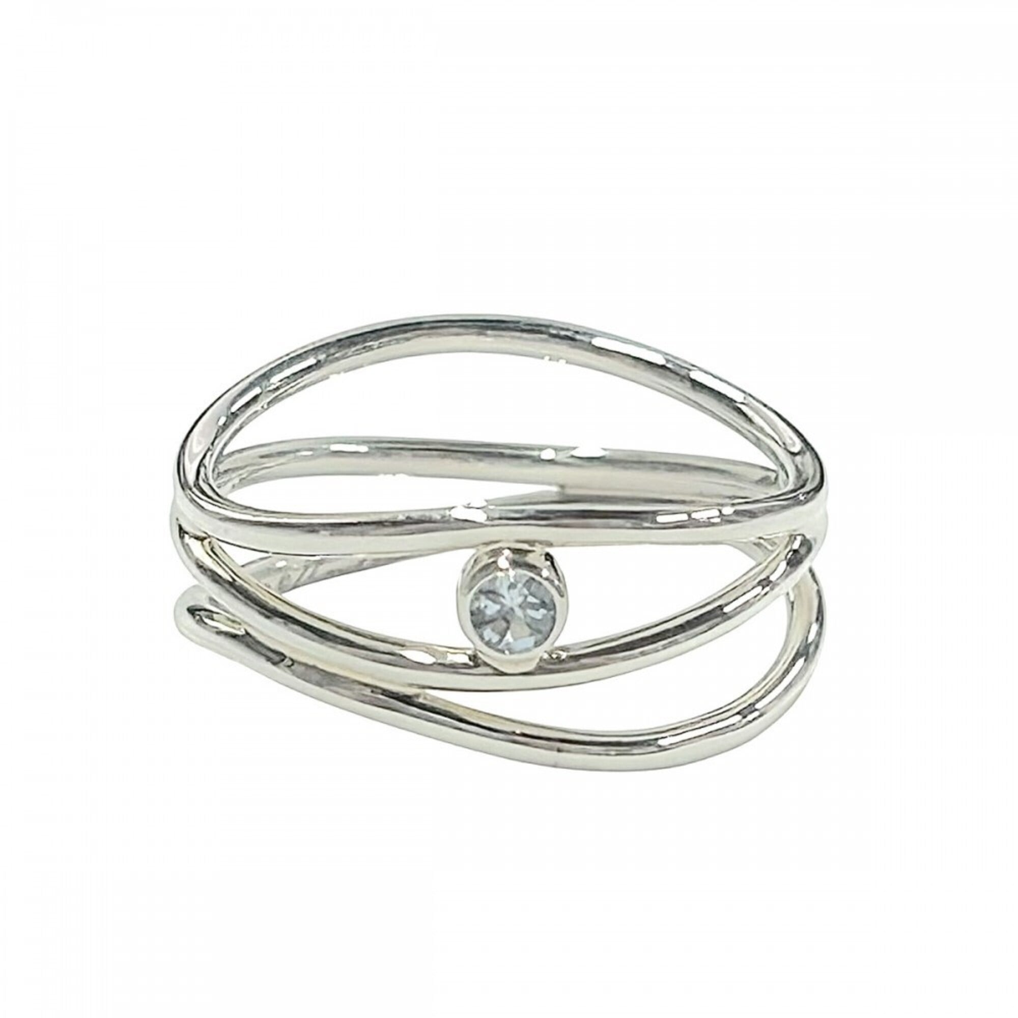 Tiffany & Co. Women\'s Wave Ring, 3-Row Design, Sterling Silver 925, Aquamarine, Approx. 2.0g