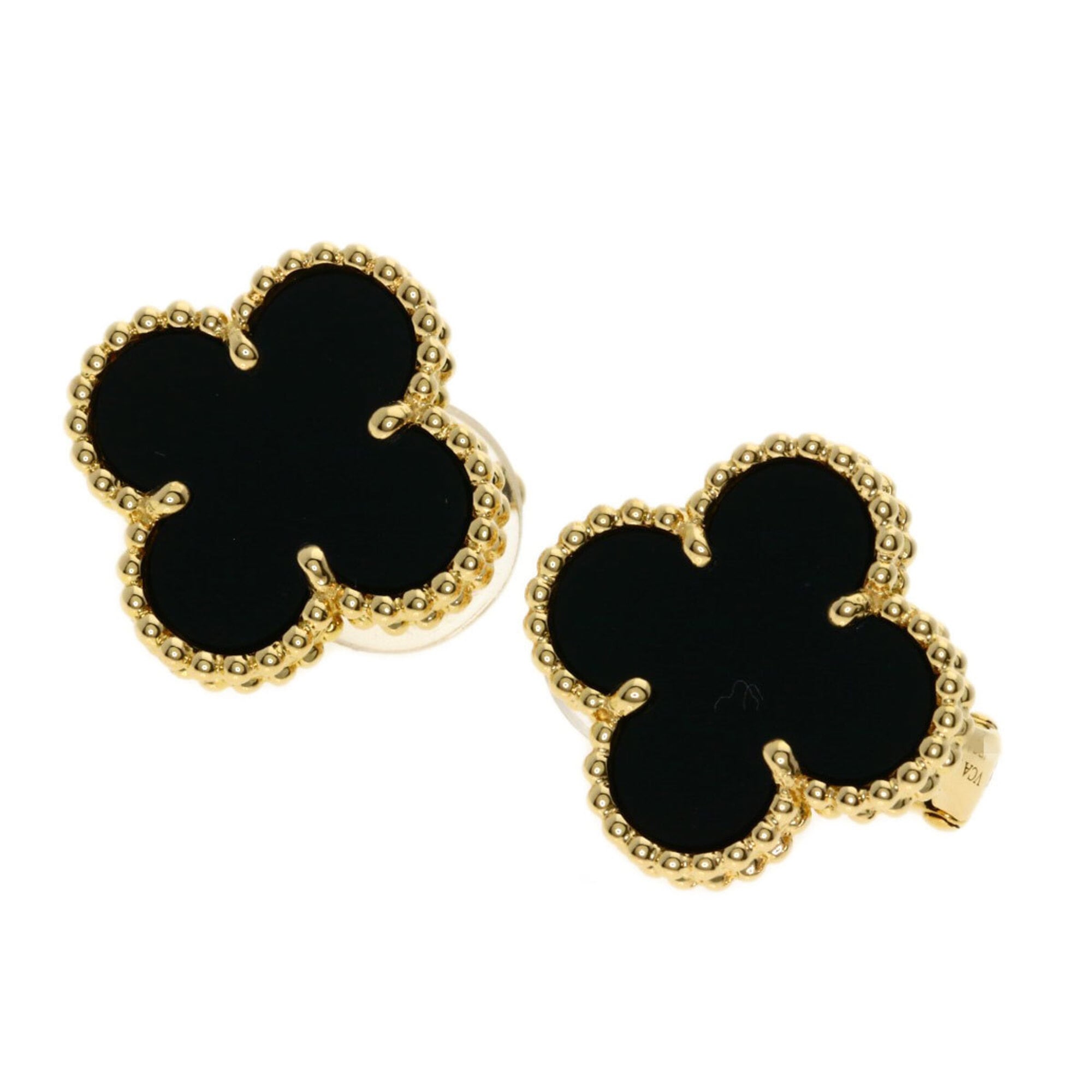Van Cleef & Arpels Vintage Alhambra Onyx Earrings, 18K Yellow Gold, Women\'s