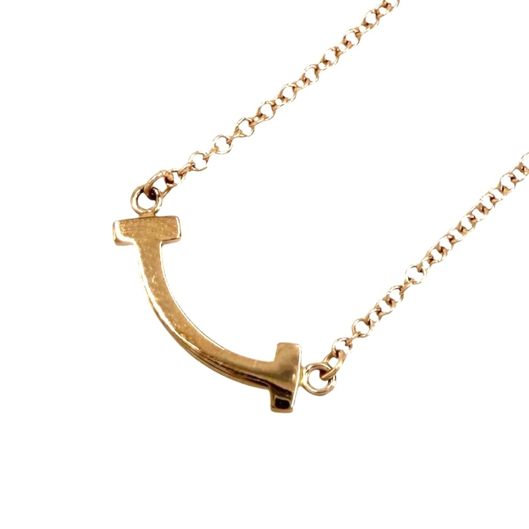Tiffany & Co. T Smile Mini Pendant Necklace for Women, Adjustable, 18K Pink Gold (Au750), Approx. 2.