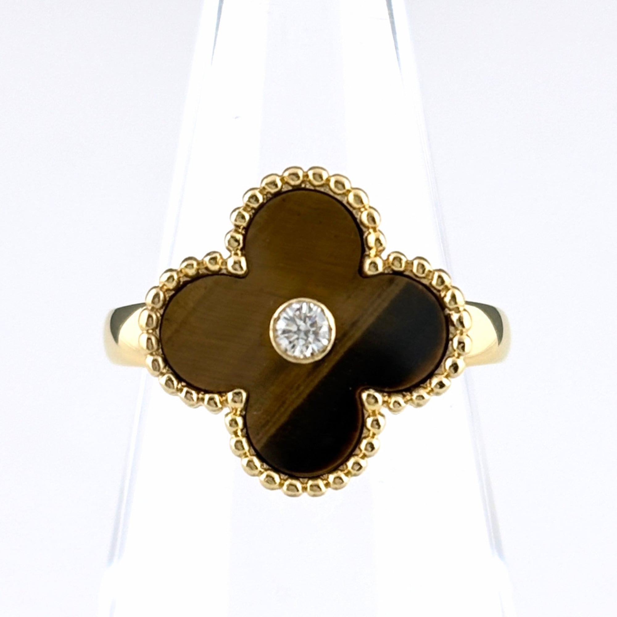 Van Cleef & Arpels Vintage Alhambra Ring, Yellow Gold (YG), Diamond Tiger\'s Eye 750 Eye, Women\'s R