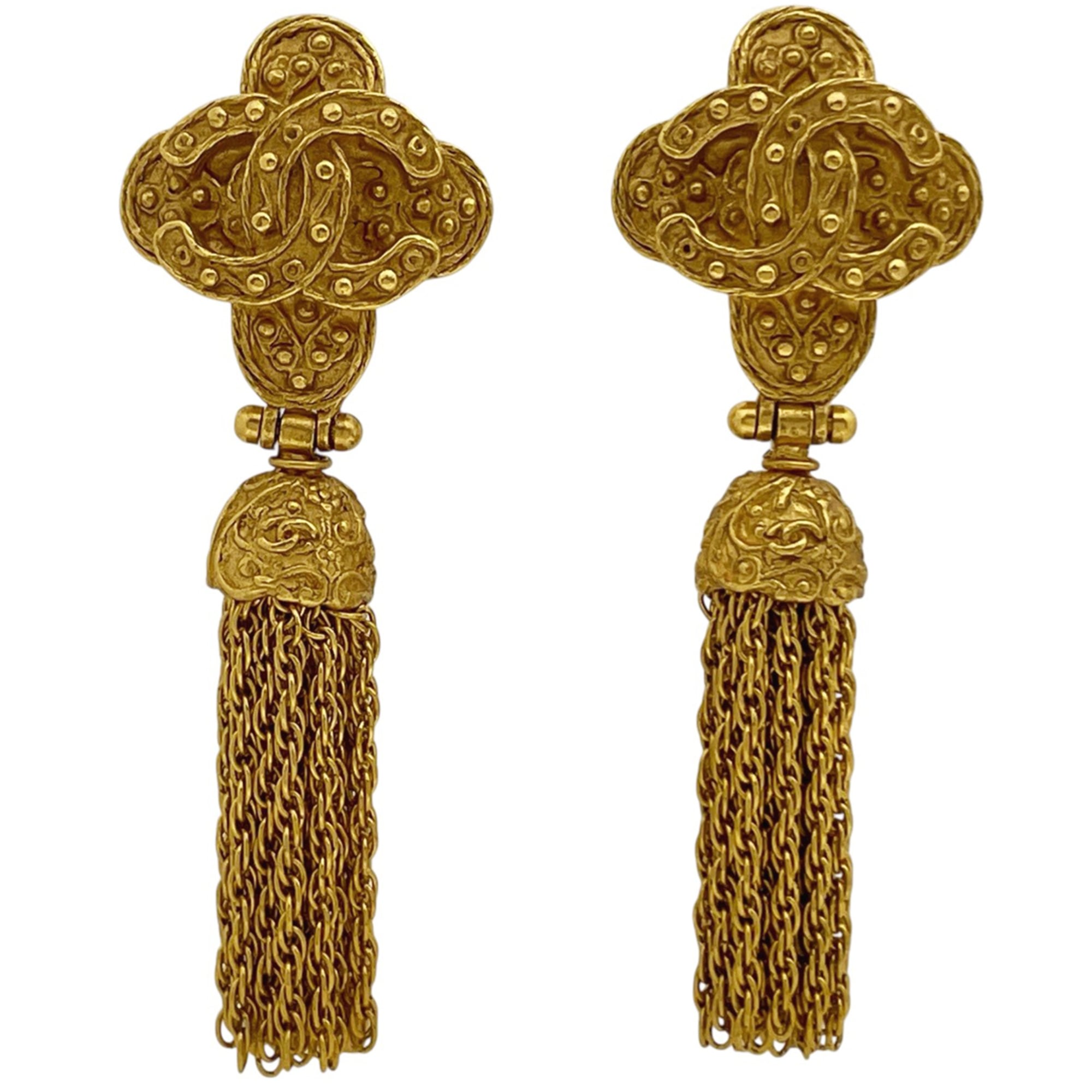 Chanel Coco Mark Fringe Earrings, Gold Plated, Women\'s