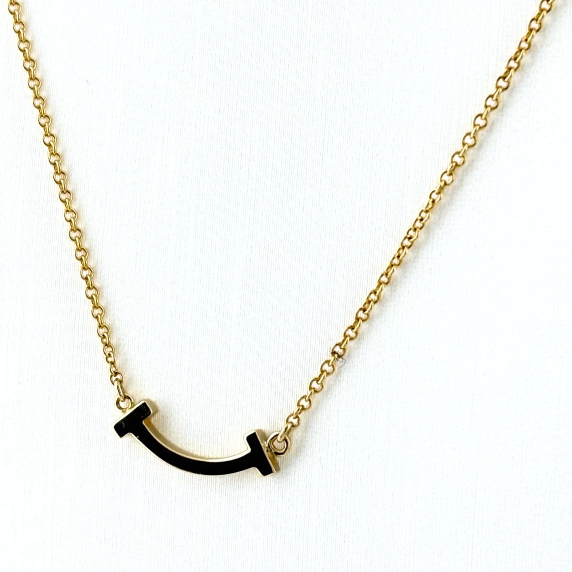 Tiffany & Co. T Smile Mini Necklace, Yellow Gold (YG) Pendant 750, Women\'s