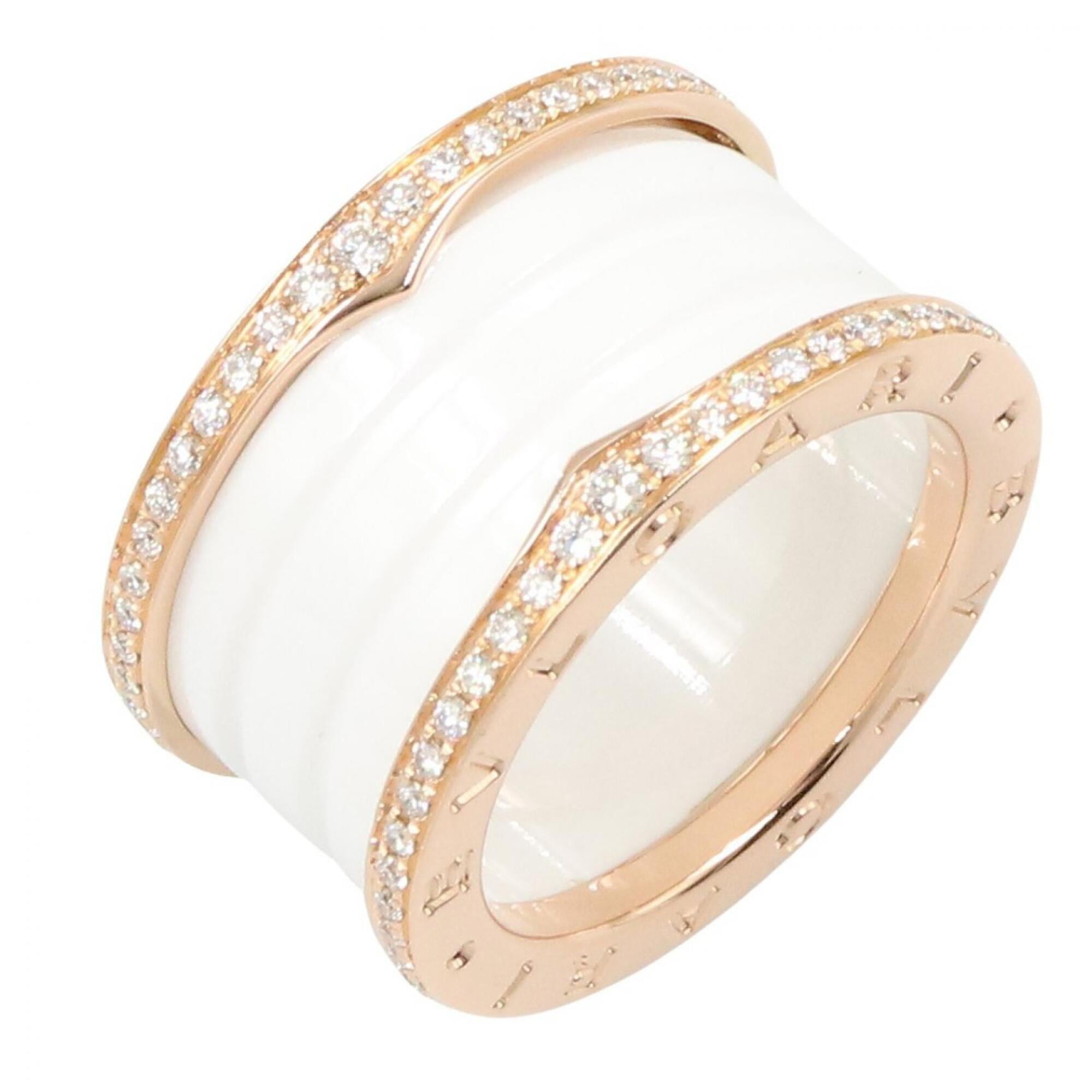 BVLGARI B-zero1 4-band ceramic diamond ring. A women\'s ring in 18K pink gold (PG). Features diamond