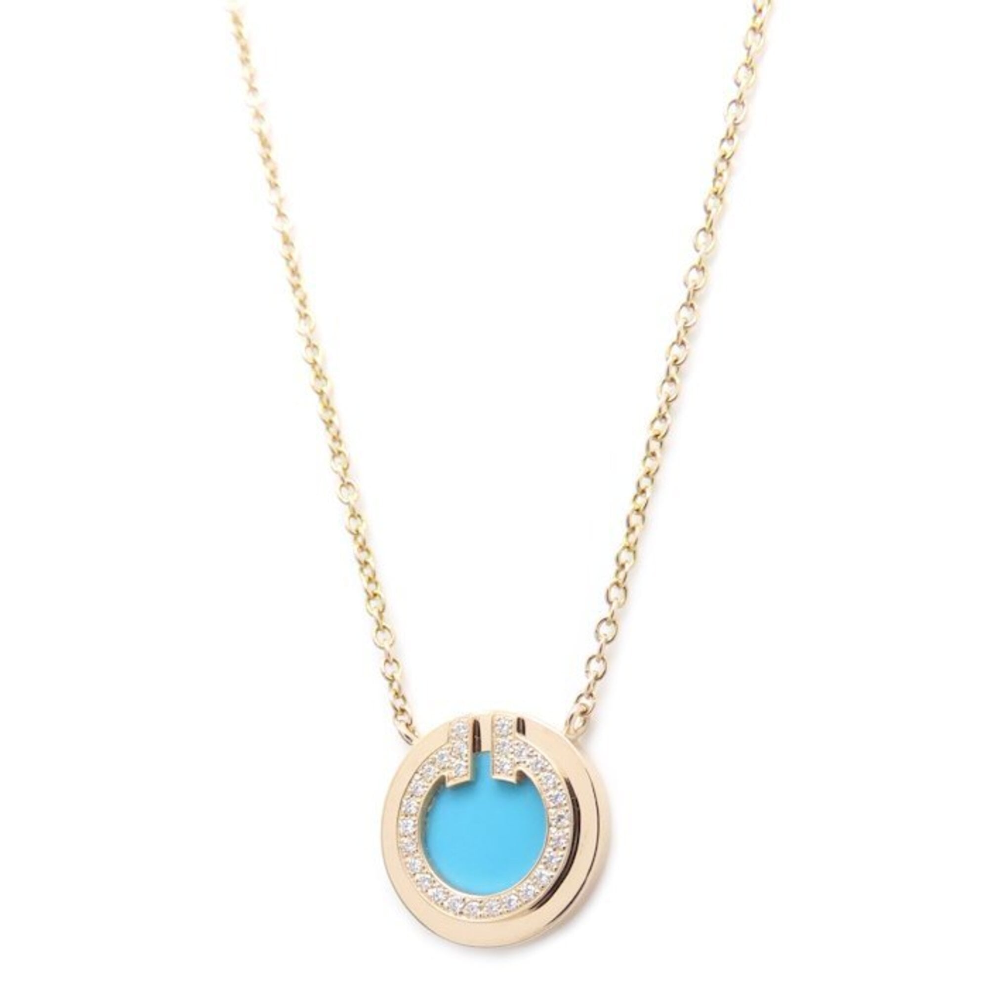 TIFFANY&Co. Tiffany T TWO Circle Necklace Turquoise Diamond 18KRG Rose Gold Women\'s 295681