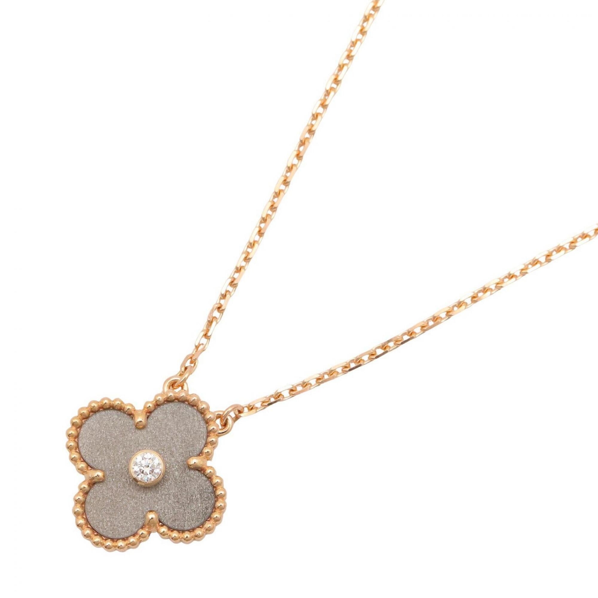 Van Cleef & Arpels Vintage Alhambra Obsidian 1PD Necklace, 18KPG (Pink Gold) Diamond, Obsidian, Wome