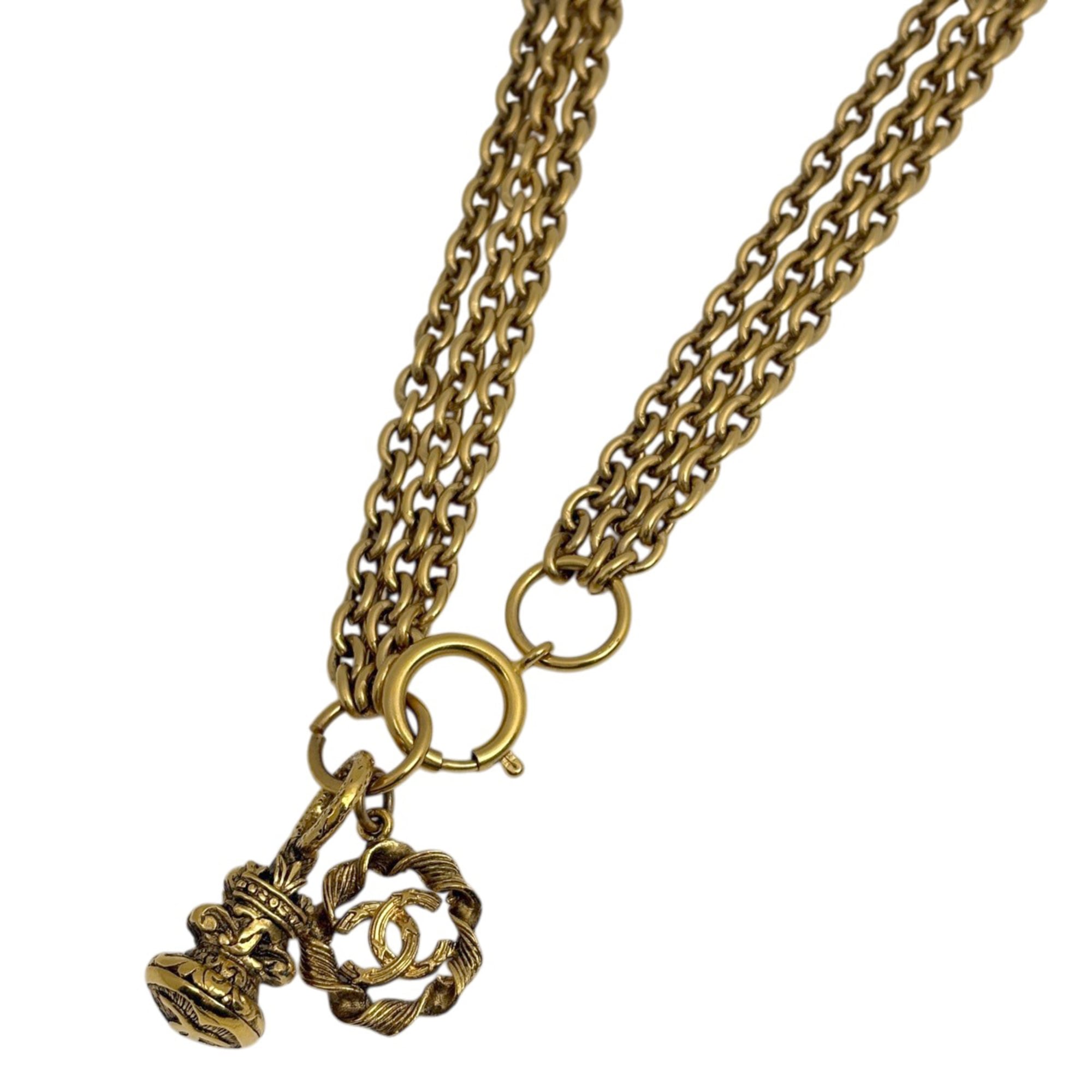 Chanel Coco Mark Chain Necklace, Triple Strand, Long, GP Gold, Women\'s