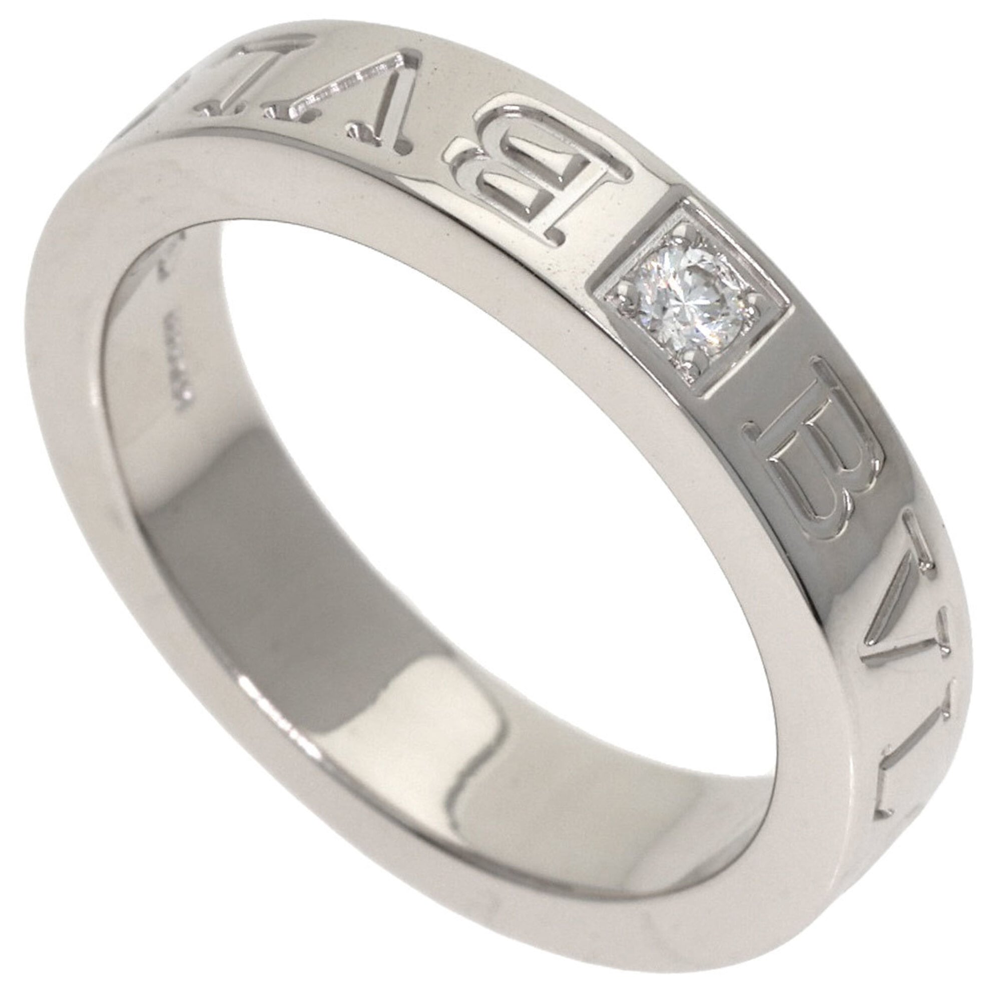 Bulgari Double Logo 1P Diamond Ring, 18K White Gold, Women\'s BVLGARI