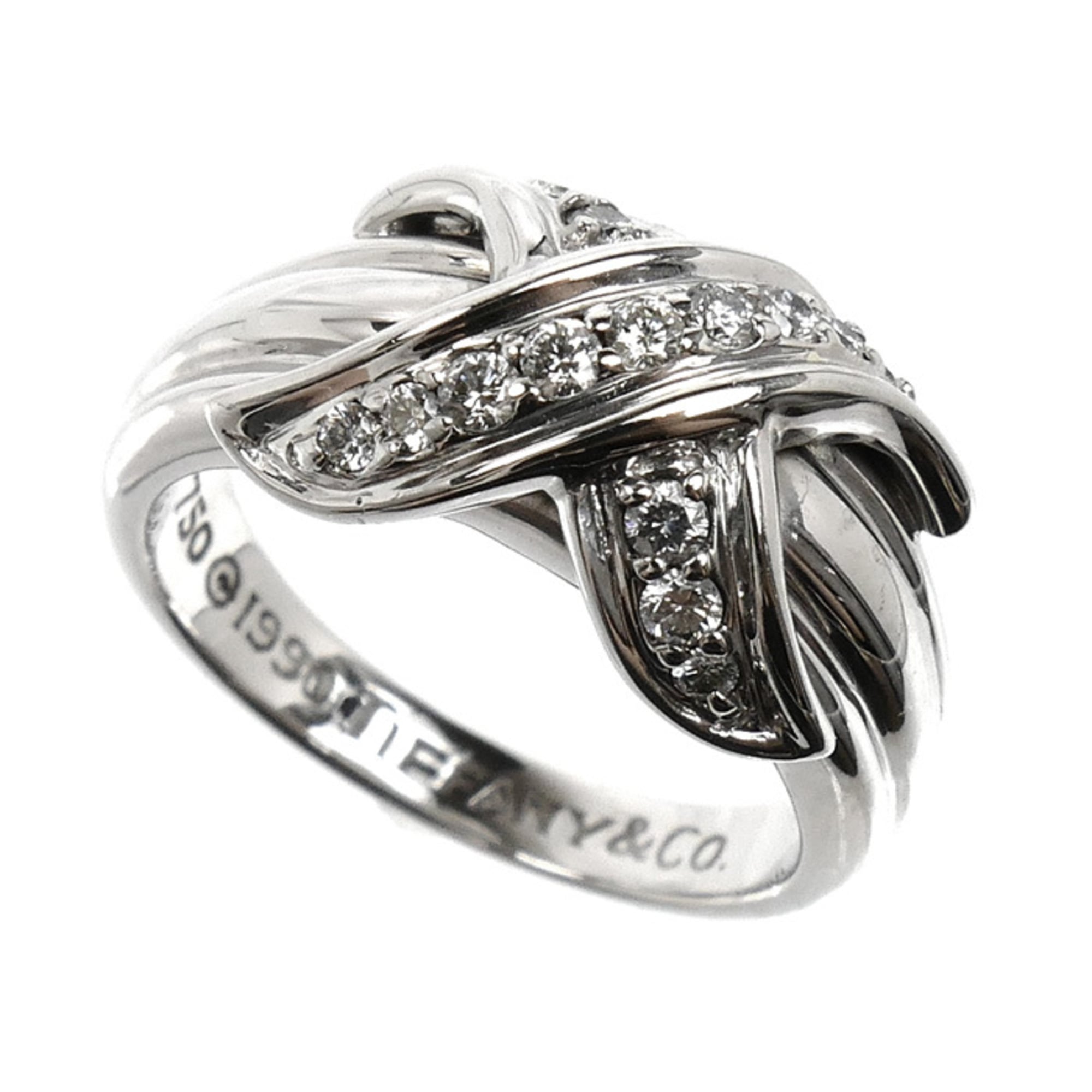 TIFFANY&Co. Tiffany & Co. 18KWG White Gold Signature Ring with Diamonds, 5.9g, Women\'s