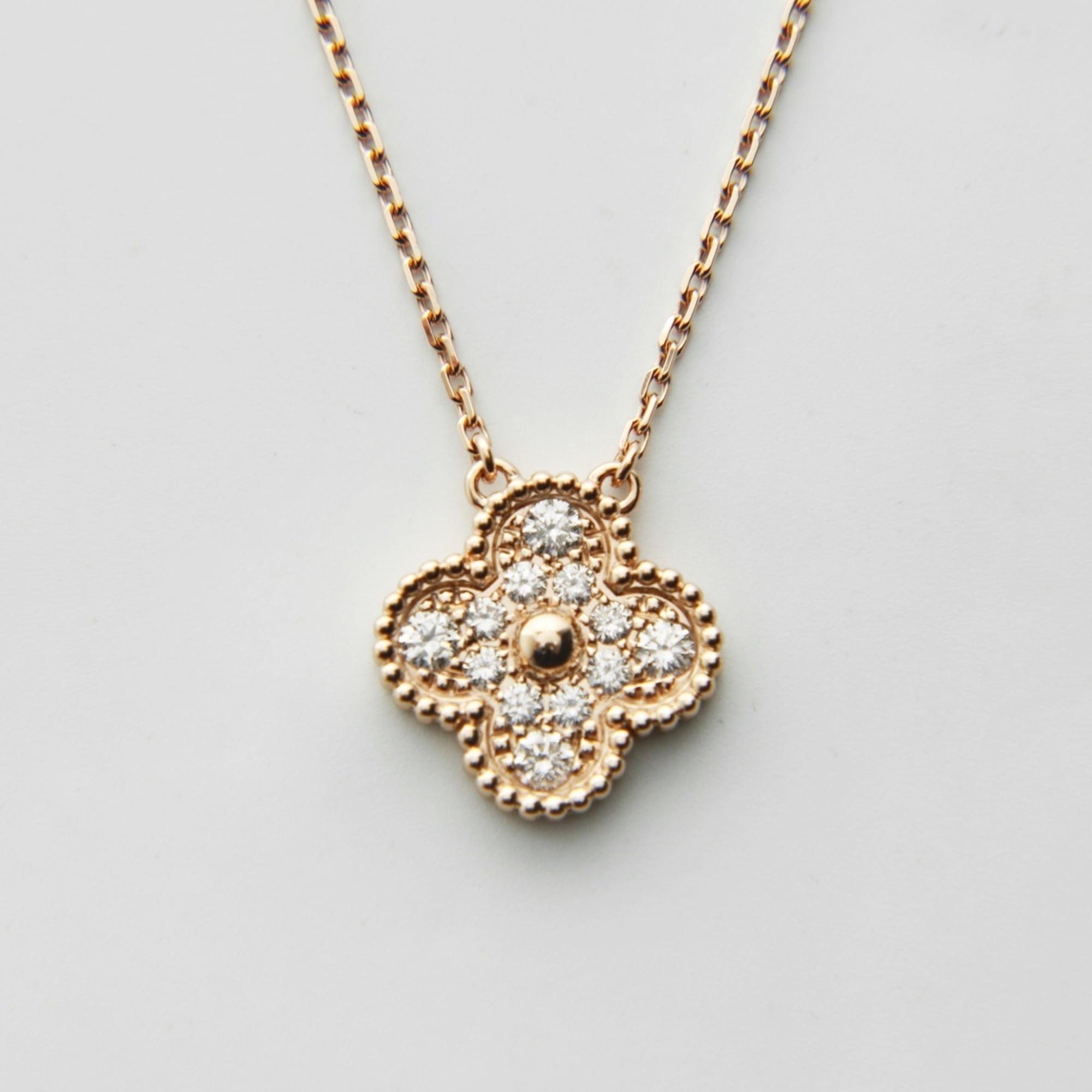 Van Cleef & Arpels Au750 Alhambra Diamond Pink Gold Necklace