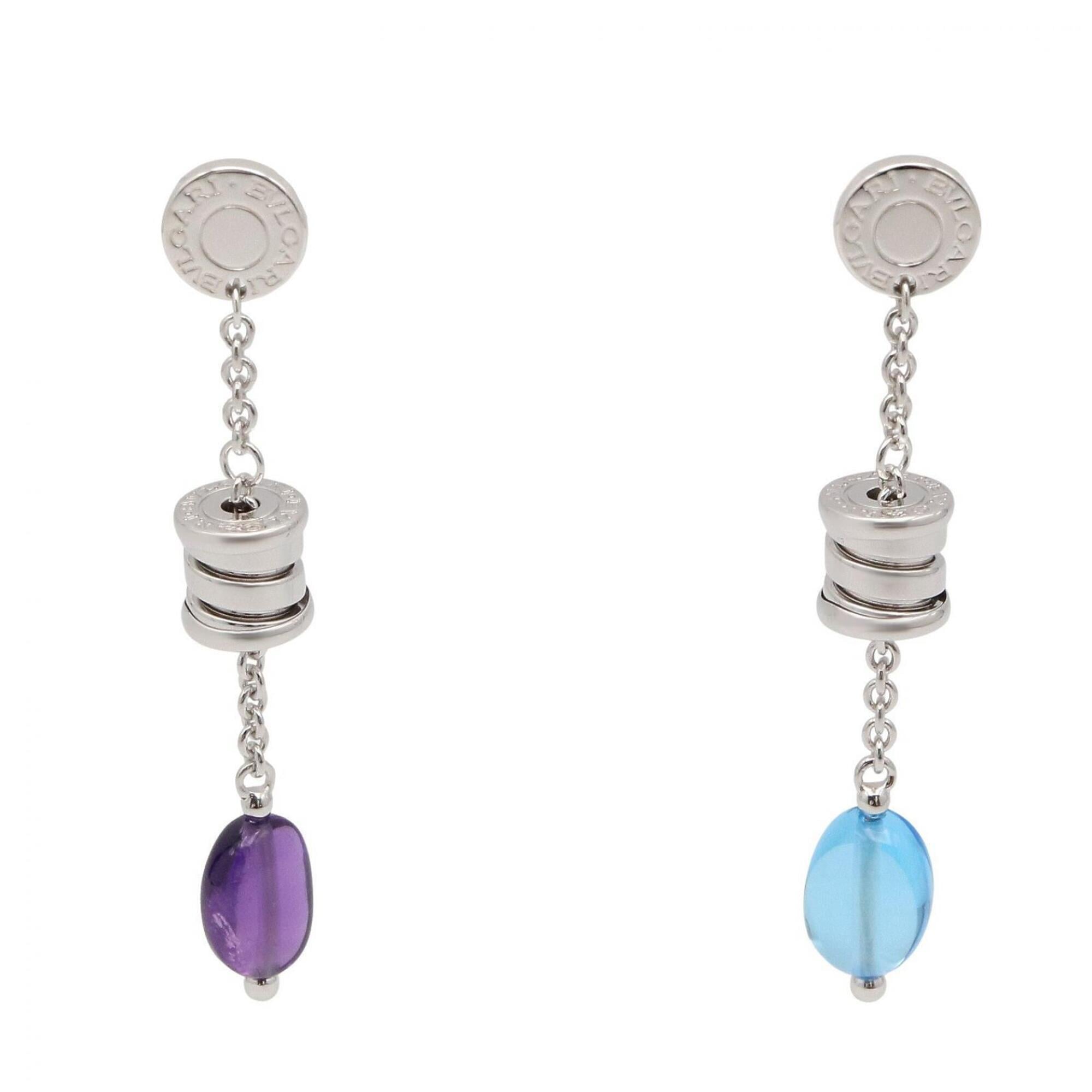 BVLGARI B-zero1 Element Blue Topaz Amethyst Earrings, 18KWG (White Gold), Topaz, Amethyst, Women\'s,