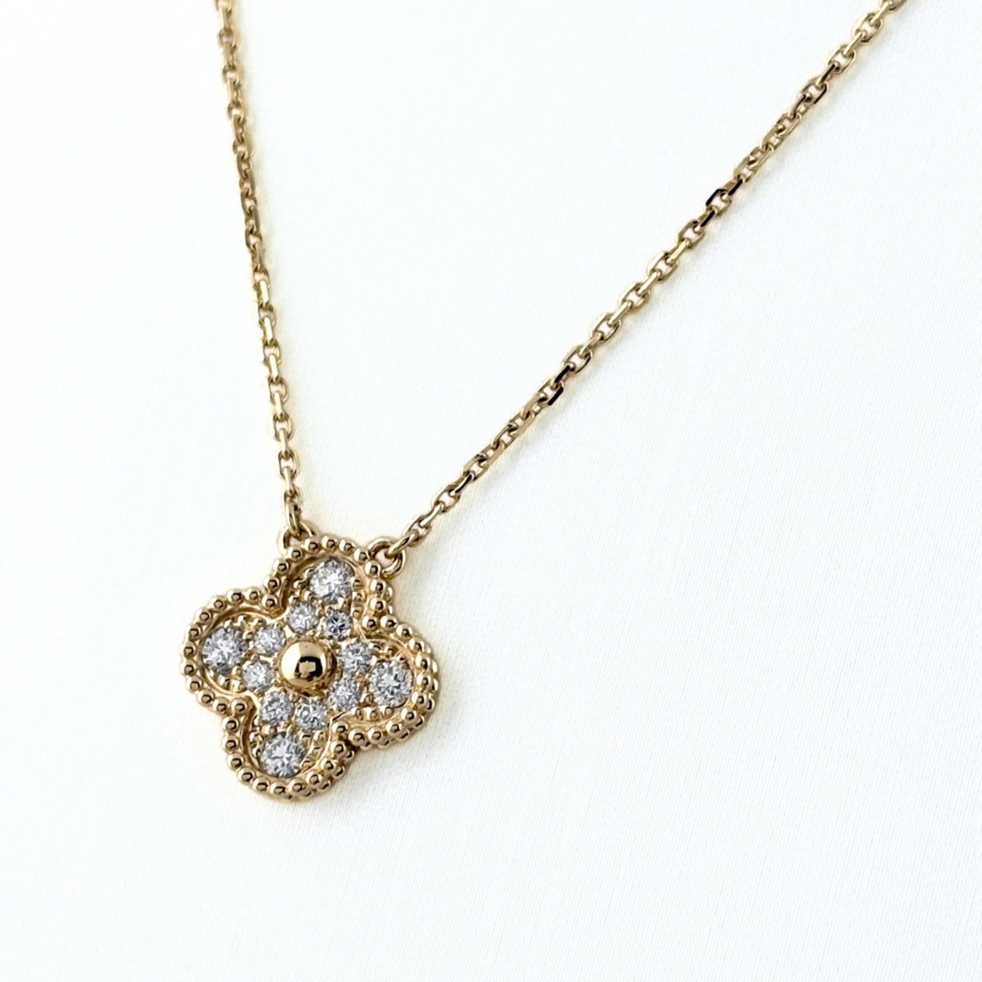 Van Cleef & Arpels Vintage Alhambra Diamond Necklace, Yellow Gold (YG), 750 Pendant Women\'s.