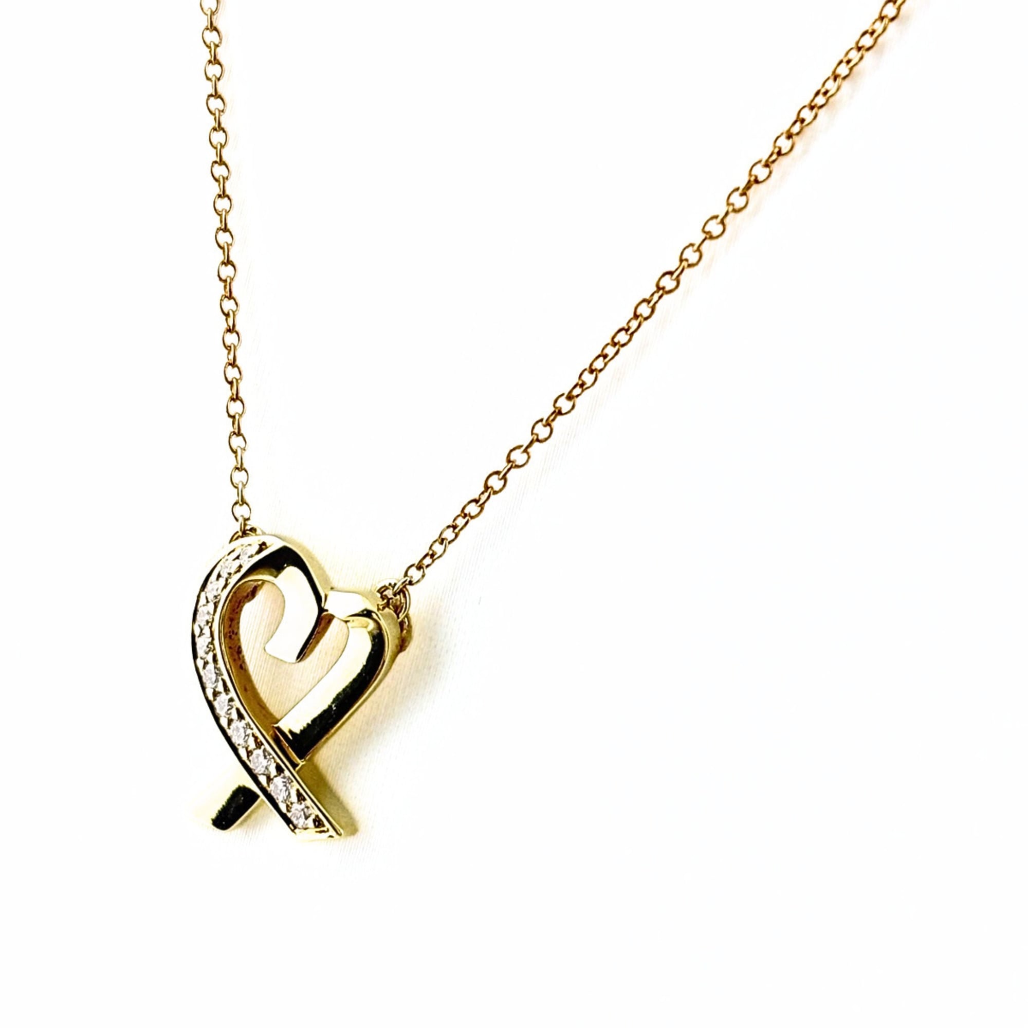 Tiffany & Co. Loving Heart Diamond Necklace, Yellow Gold (YG) Pendant, Melee 750 Diamond, Women\'s.