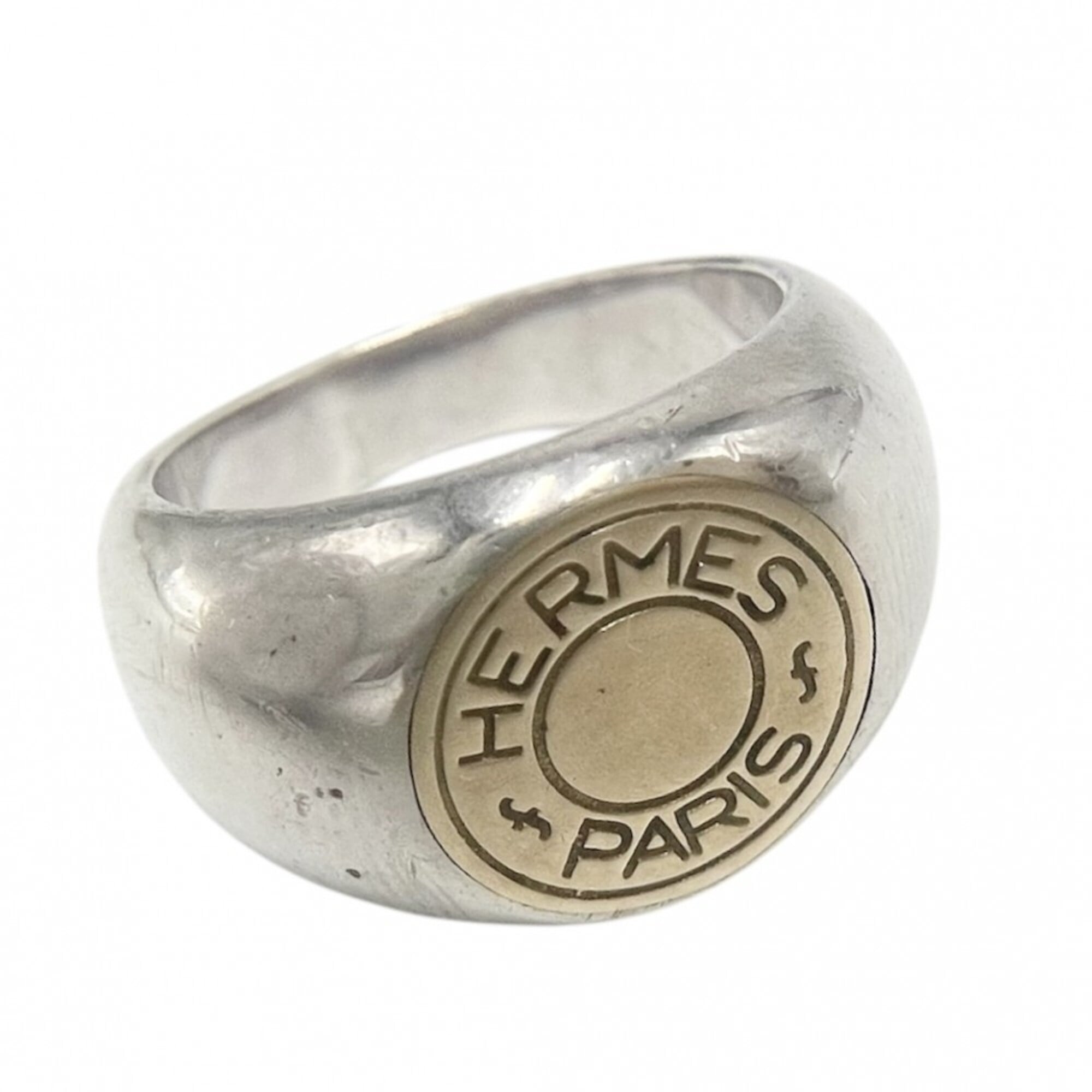 Hermes men\'s ring, Sellier jewelry, accessory, combination, vintage, Au750, 18k gold, 925 sterling