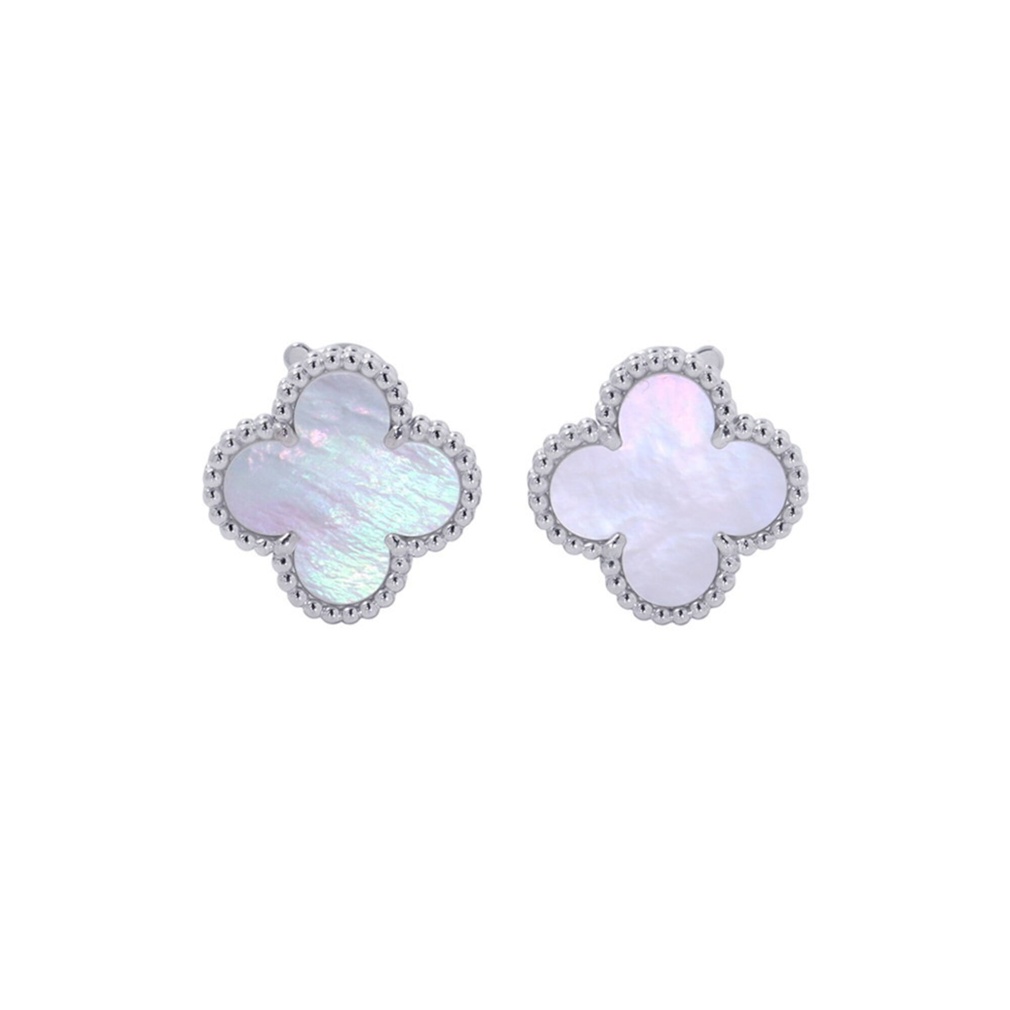 Van Cleef & Arpels Alhambra Earrings, Mother of Pearl, 18K White Gold, VCARF48600.