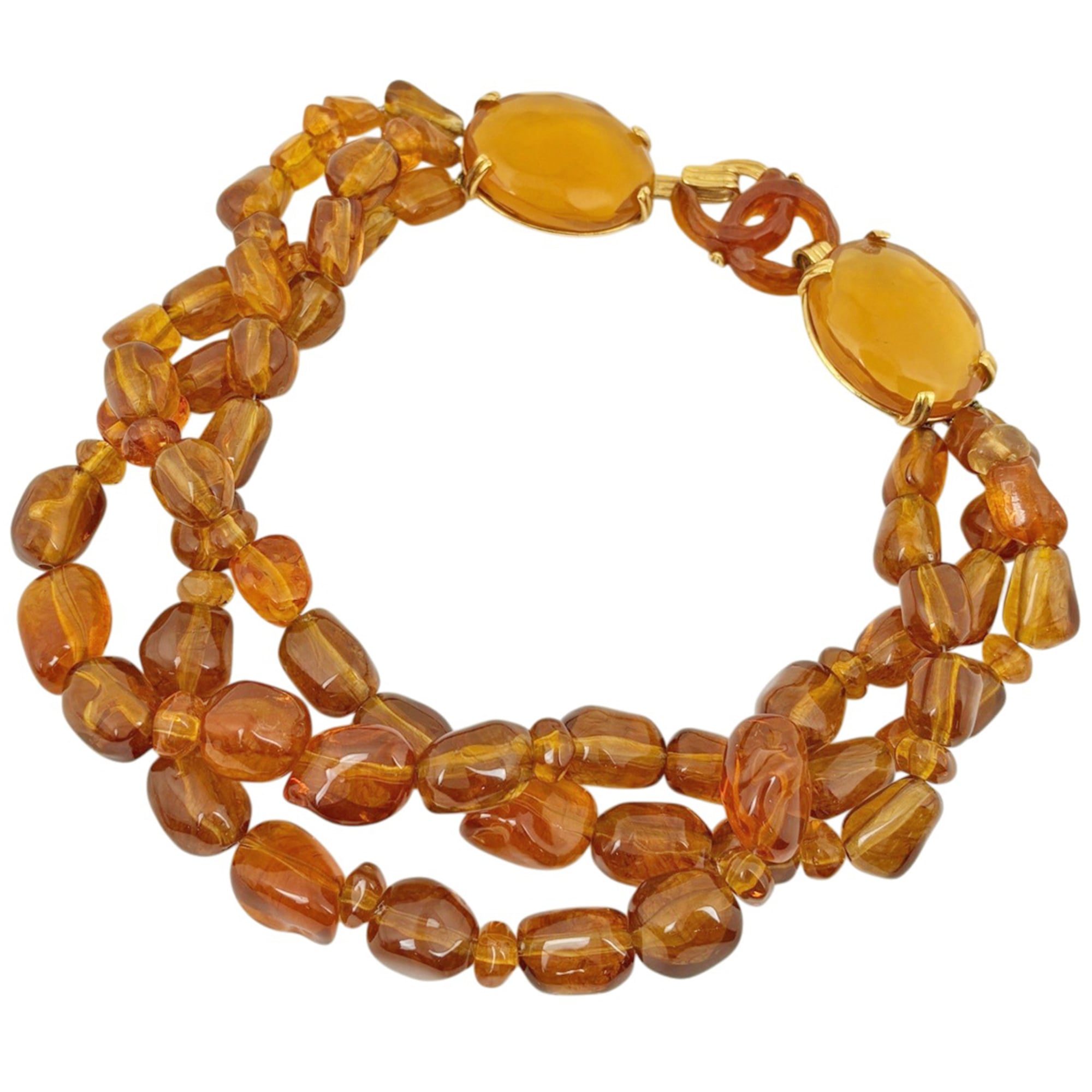 Chanel Coco Mark Color Stone Necklace GP Gold Brown Women\'s