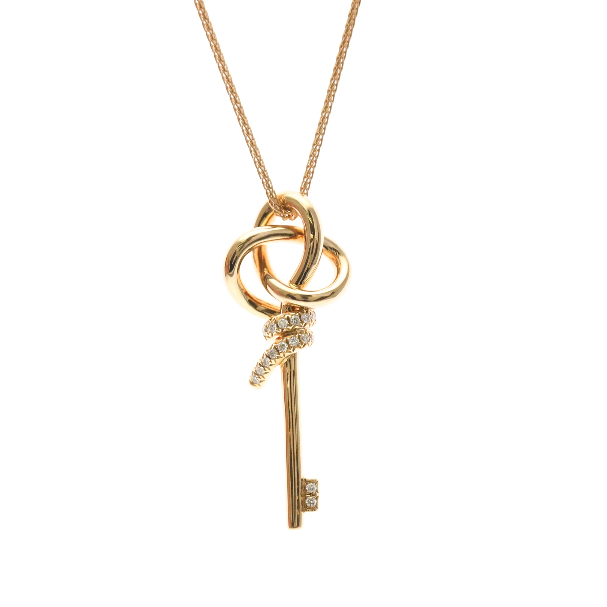 Tiffany Knot Key Diamond Necklace White Gold (18K) Diamond Men,Women Fashion Pendant Necklace (Pink