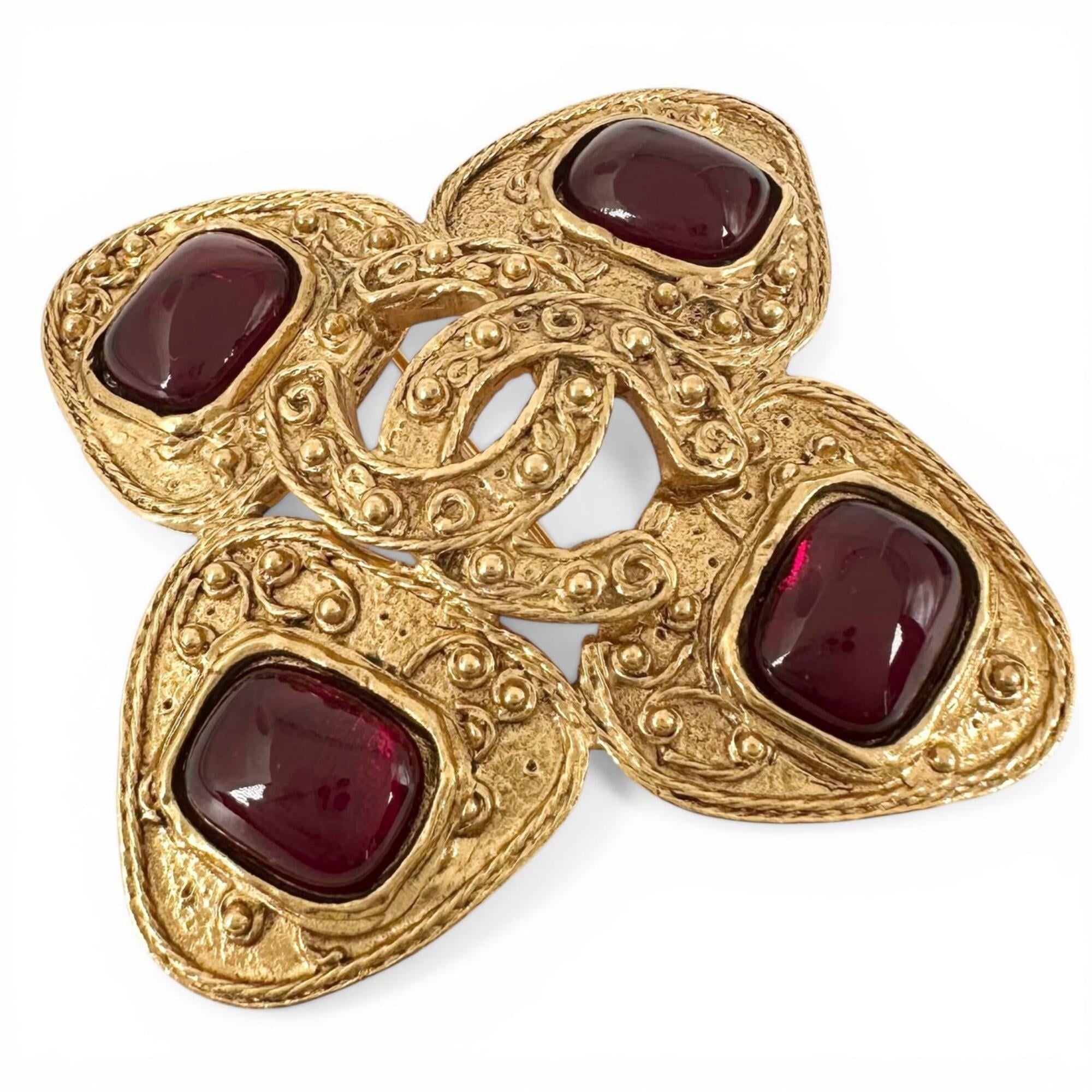 CHANEL Coco Mark Colored Stone Brooch 94A Gold Women\'s