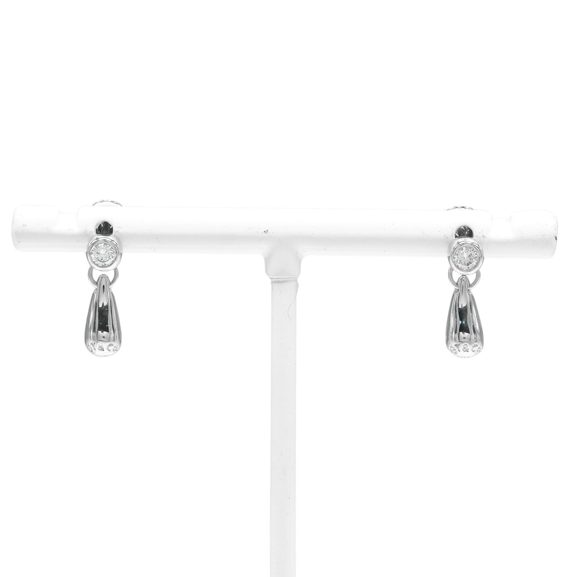 Tiffany & Co. Teardrop Earrings, Pt950 Platinum, Diamond, Approx. 4.75g