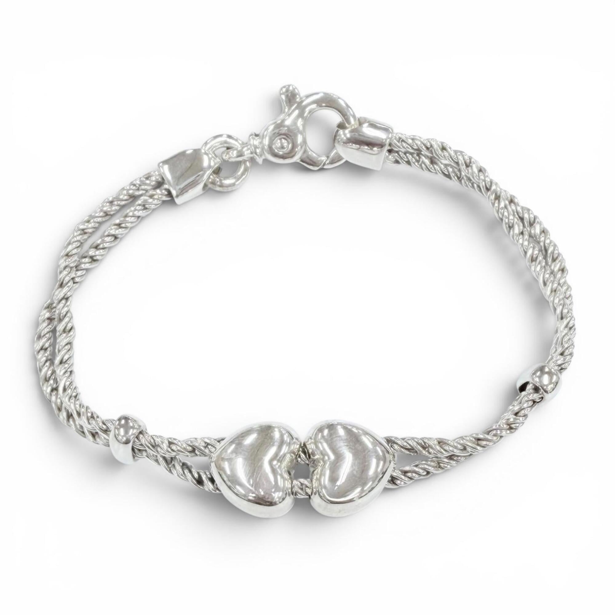 TIFFANY&Co. Tiffany Vintage 925 Heart Double Rope Bracelet, Silver, Made in Italy, Weight 19.0g, Wom