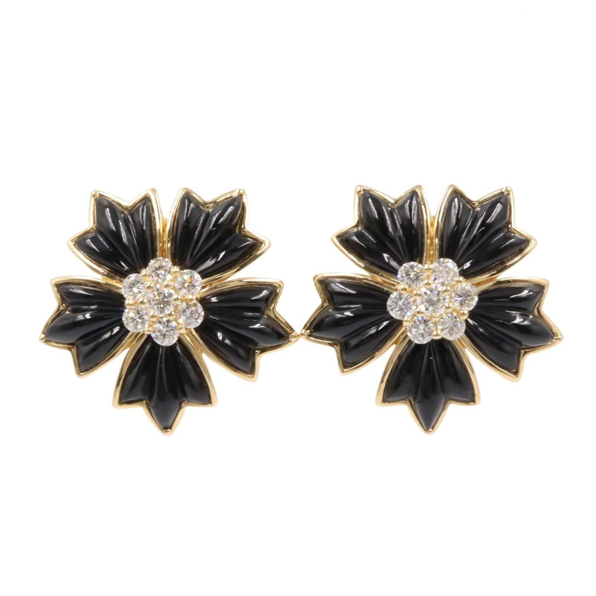 Van Cleef & Arpels Rose de No‘l Onyx Diamond Earrings - 18K (Yellow Gold) Women\'s Gold, Black, Clea