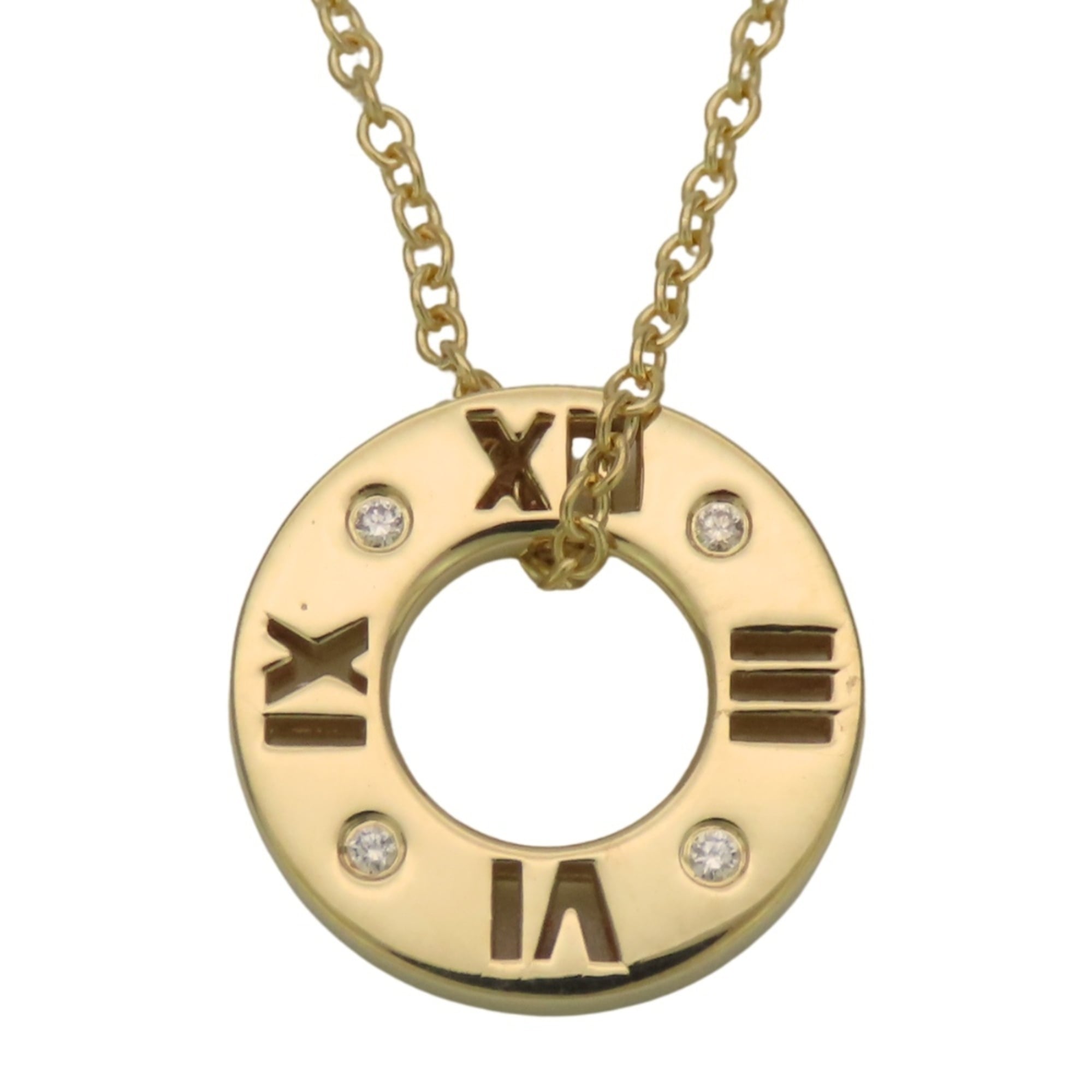 Tiffany & Co. Atlas Pierced Circle Necklace, 18K Yellow Gold, 4 Diamonds, Women\'s.